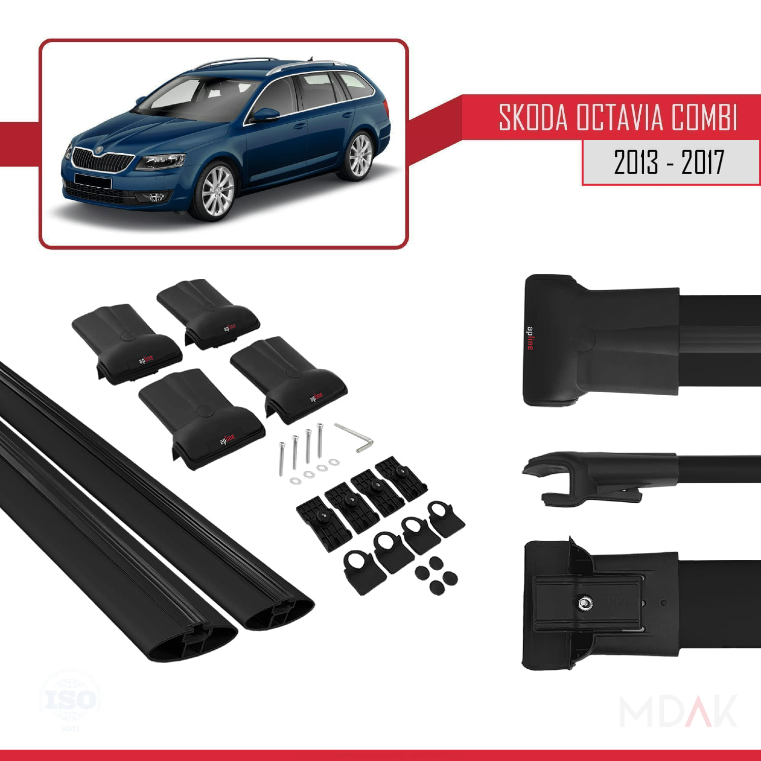 Skoda Octavia 3 (5E) Combi Pre-Facelift 2013-2017 Arası ile Uyumlu FLY Model Ara Atkı Tavan Barı Siyah 2 Adet - Görsel 5
