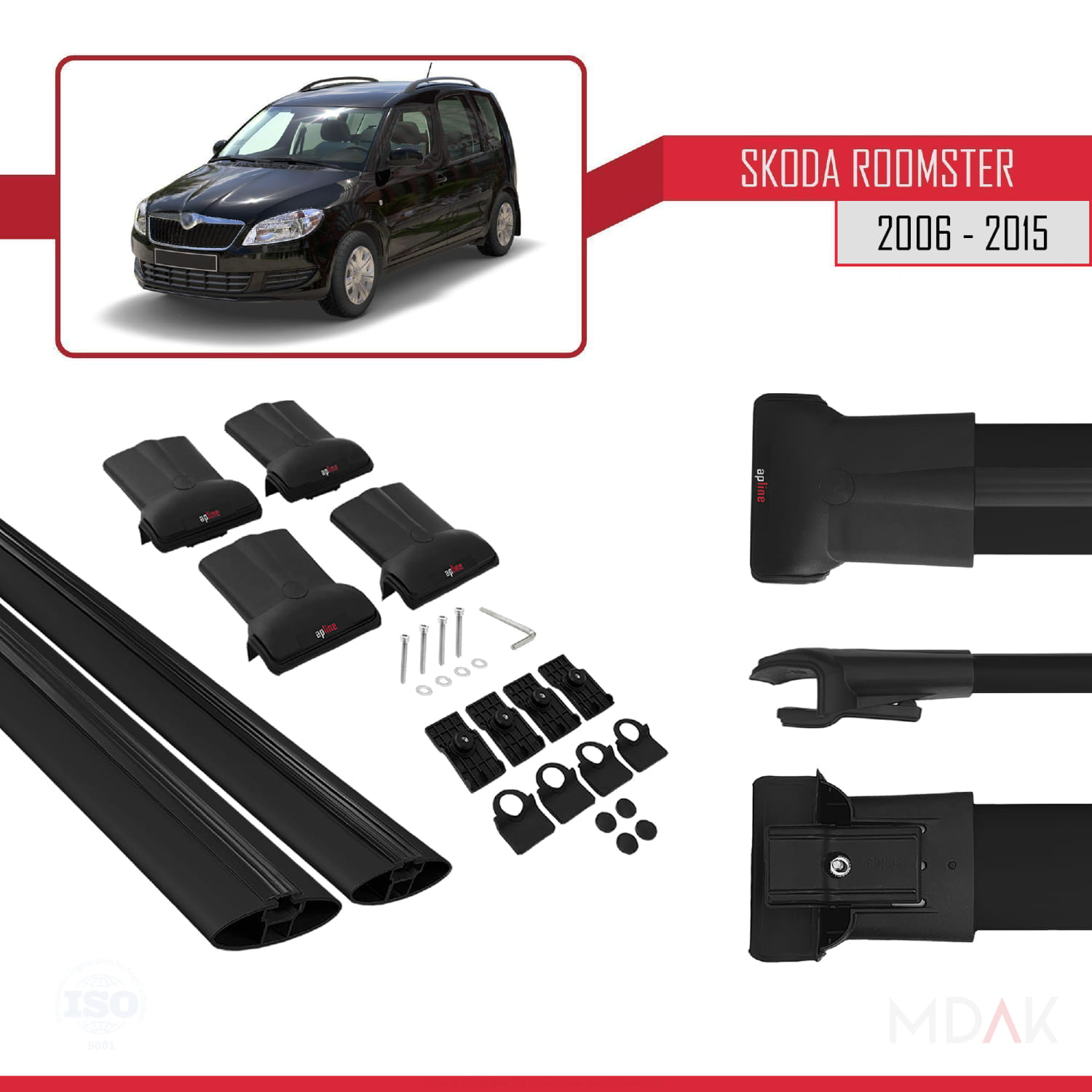 Skoda Roomster 2006-2015 Arası ile Uyumlu FLY Model Ara Atkı Tavan Barı Siyah 2 Adet - Görsel 5