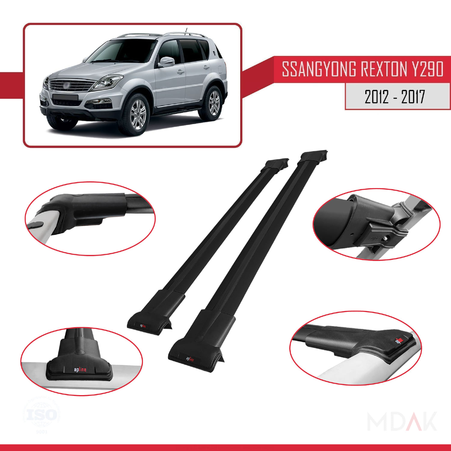 Ssangyong Rexton (Y290) 2012-2017 Arası ile Uyumlu FLY Model Ara Atkı Tavan Barı Siyah 2 Adet - Görsel 4