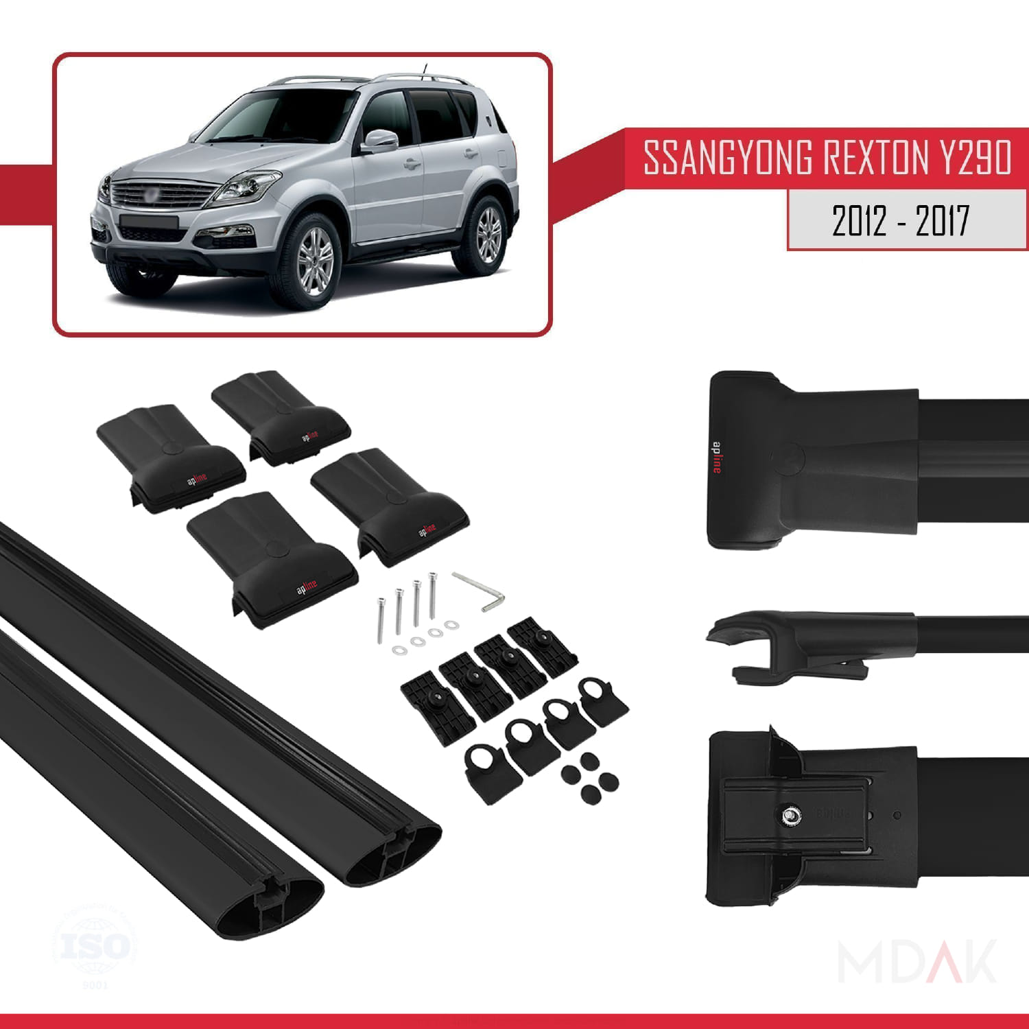 Ssangyong Rexton (Y290) 2012-2017 Arası ile Uyumlu FLY Model Ara Atkı Tavan Barı Siyah 2 Adet - Görsel 5