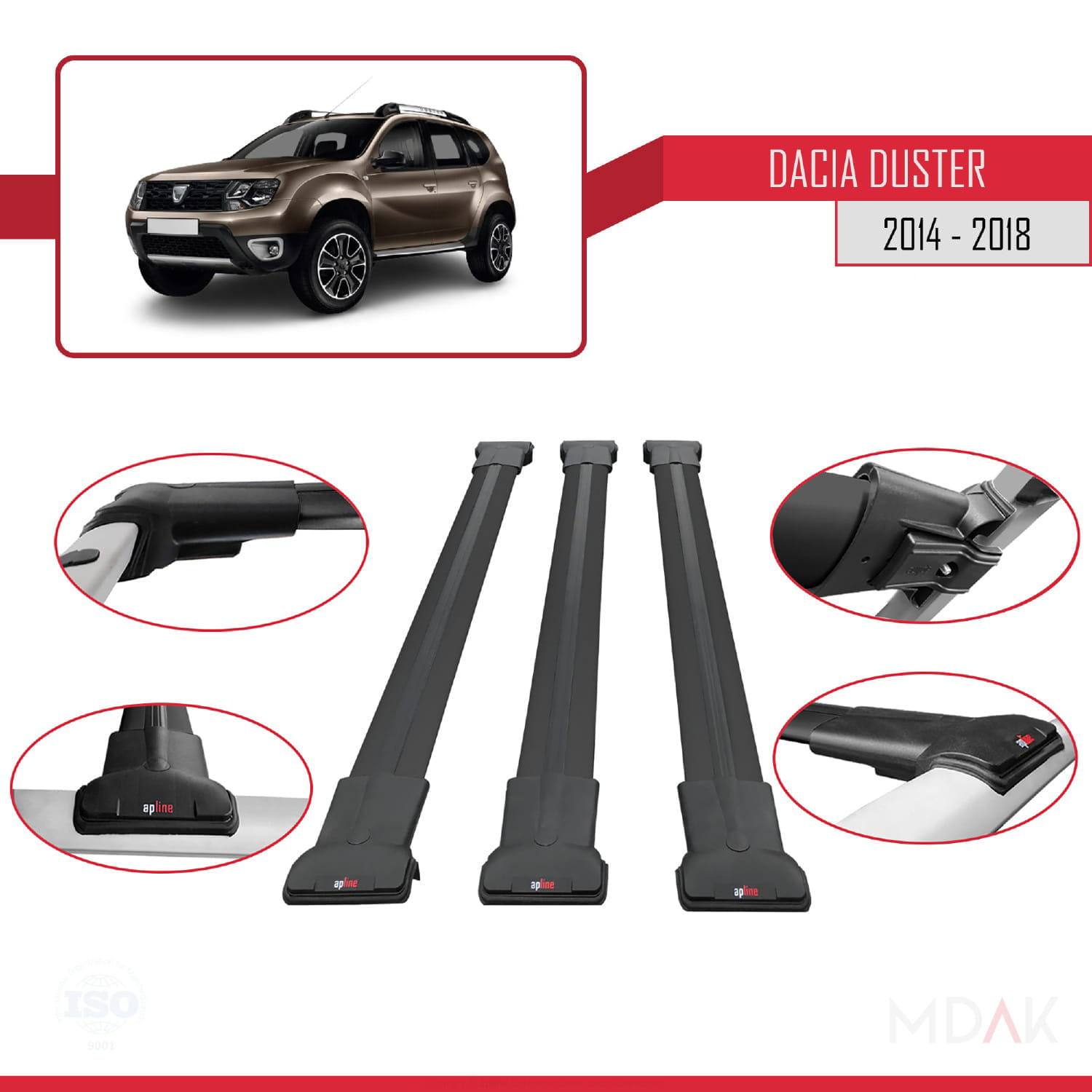 Dacia Duster (HS) Post-Facelift 2014-2017 Arası ile Uyumlu FLY Model Ara Atkı Tavan Barı Siyah 3 Adet - Görsel 4