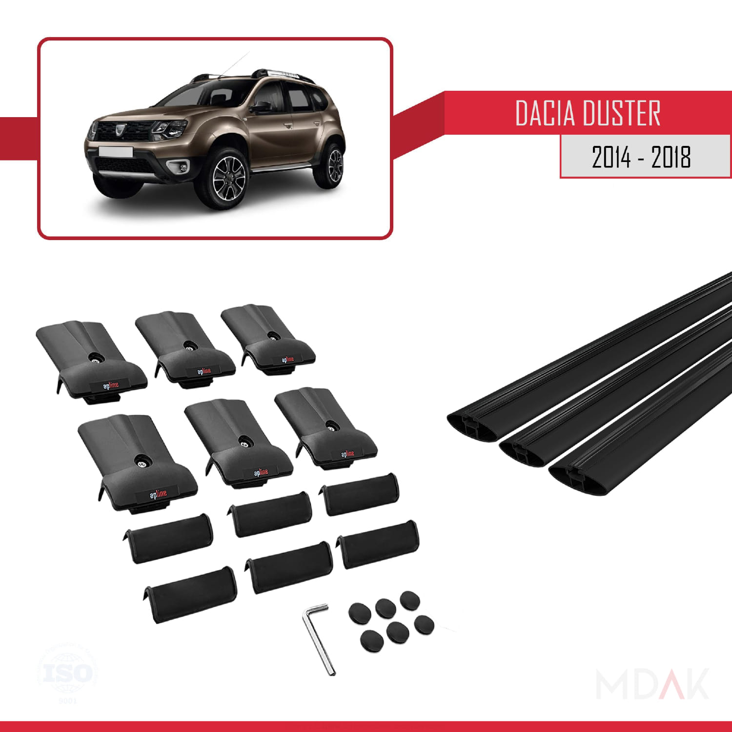 Dacia Duster (HS) Post-Facelift 2014-2017 Arası ile Uyumlu FLY Model Ara Atkı Tavan Barı Siyah 3 Adet - Görsel 5