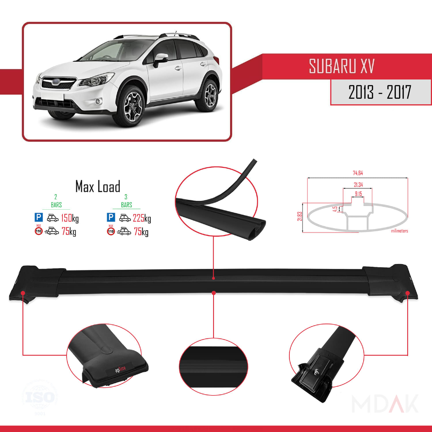 Subaru XV 2013-2017 Arası ile Uyumlu FLY Model Ara Atkı Tavan Barı Siyah 2 Adet - Görsel 4