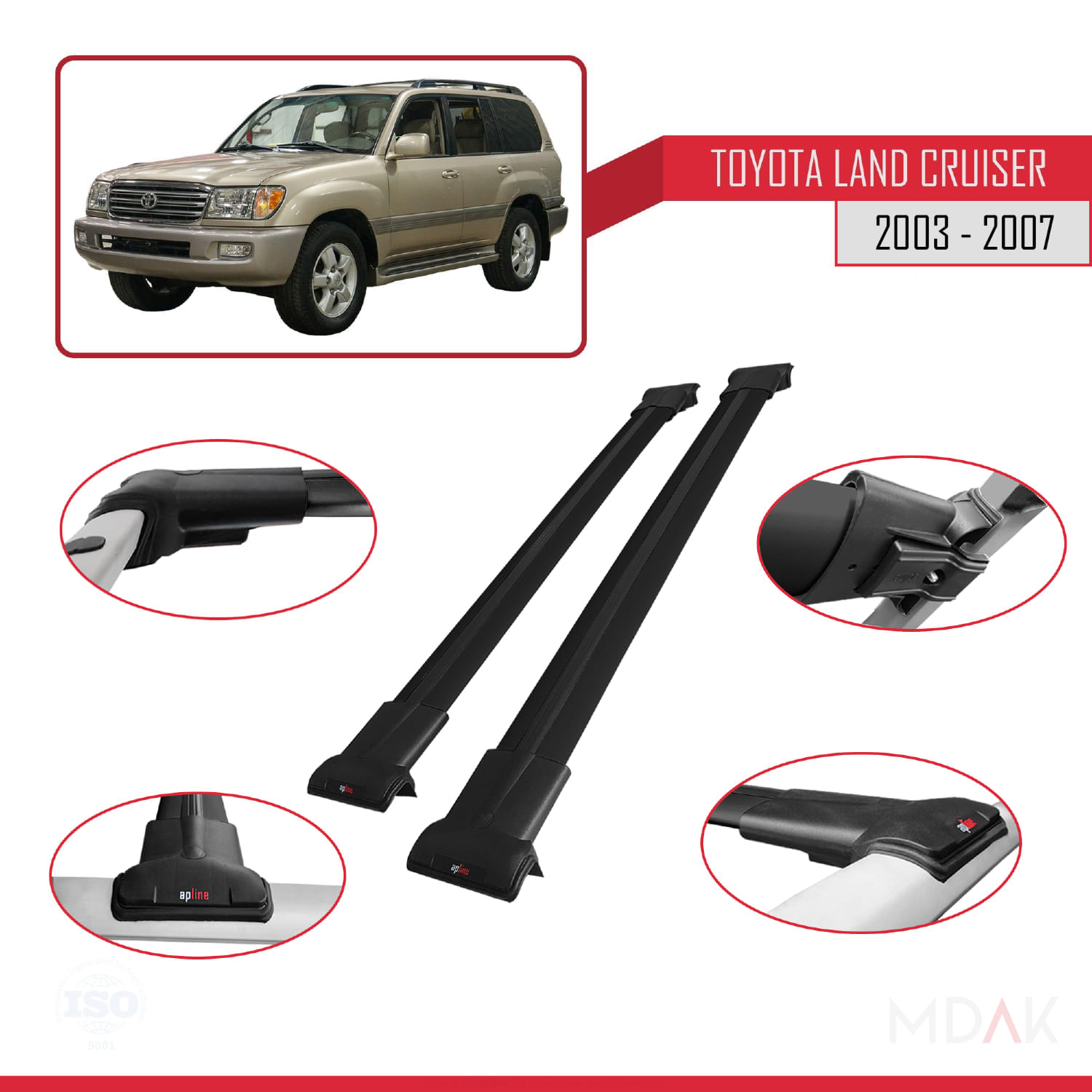 Toyota Land Cruiser (J100) 2003-2007 Arası ile Uyumlu FLY Model Ara Atkı Tavan Barı Siyah 2 Adet - Görsel 4