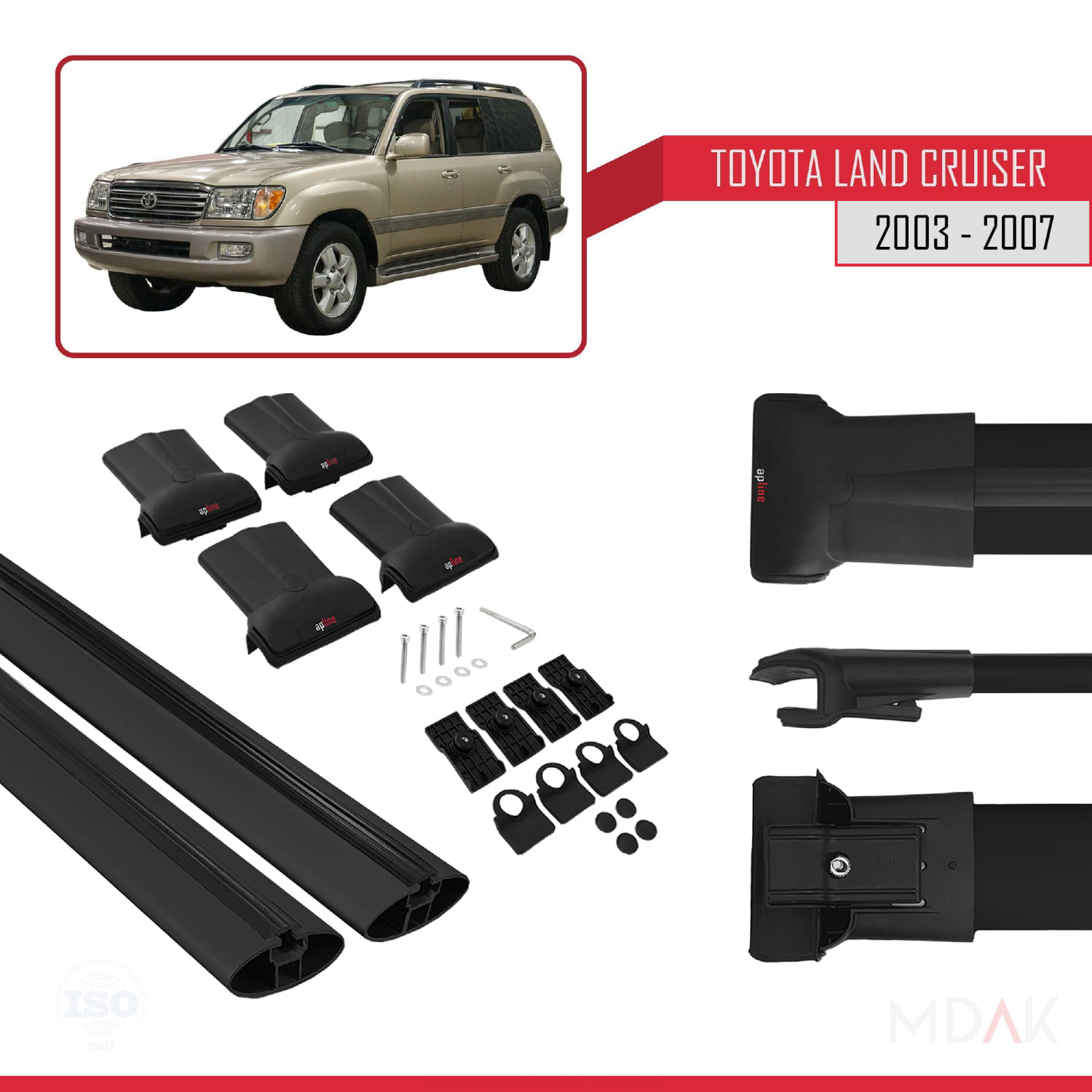 Toyota Land Cruiser (J100) 2003-2007 Arası ile Uyumlu FLY Model Ara Atkı Tavan Barı Siyah 2 Adet - Görsel 5