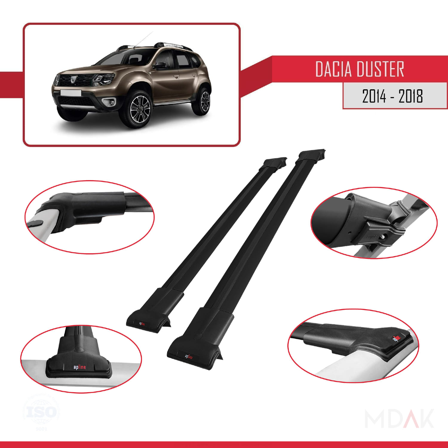 Dacia Duster (HS) Post-Facelift 2014-2017 Arası ile Uyumlu FLY Model Ara Atkı Tavan Barı Siyah 2 Adet - Görsel 4
