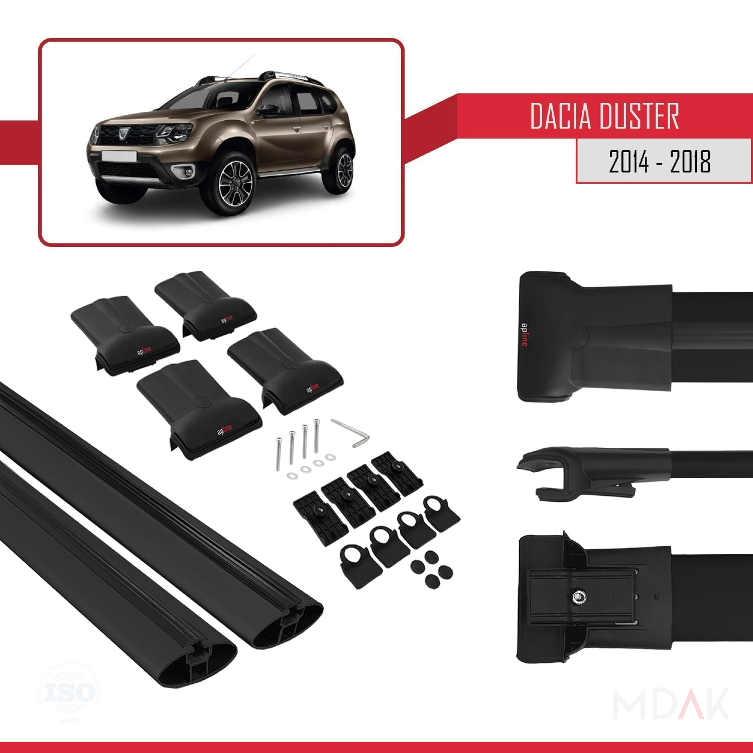 Dacia Duster (HS) Post-Facelift 2014-2017 Arası ile Uyumlu FLY Model Ara Atkı Tavan Barı Siyah 2 Adet - Görsel 5