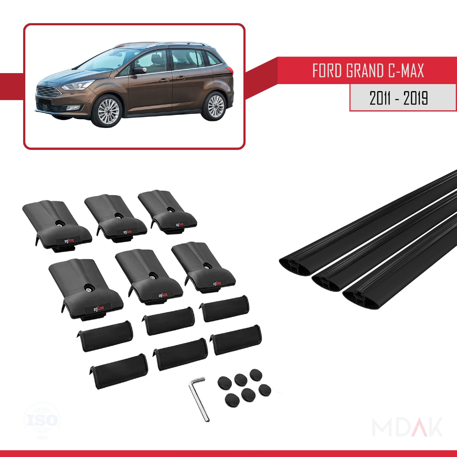 Ford Grand C-Max (C344) 2011-2019 Arası ile Uyumlu FLY Model Ara Atkı Tavan Barı Siyah 3 Adet - Görsel 5
