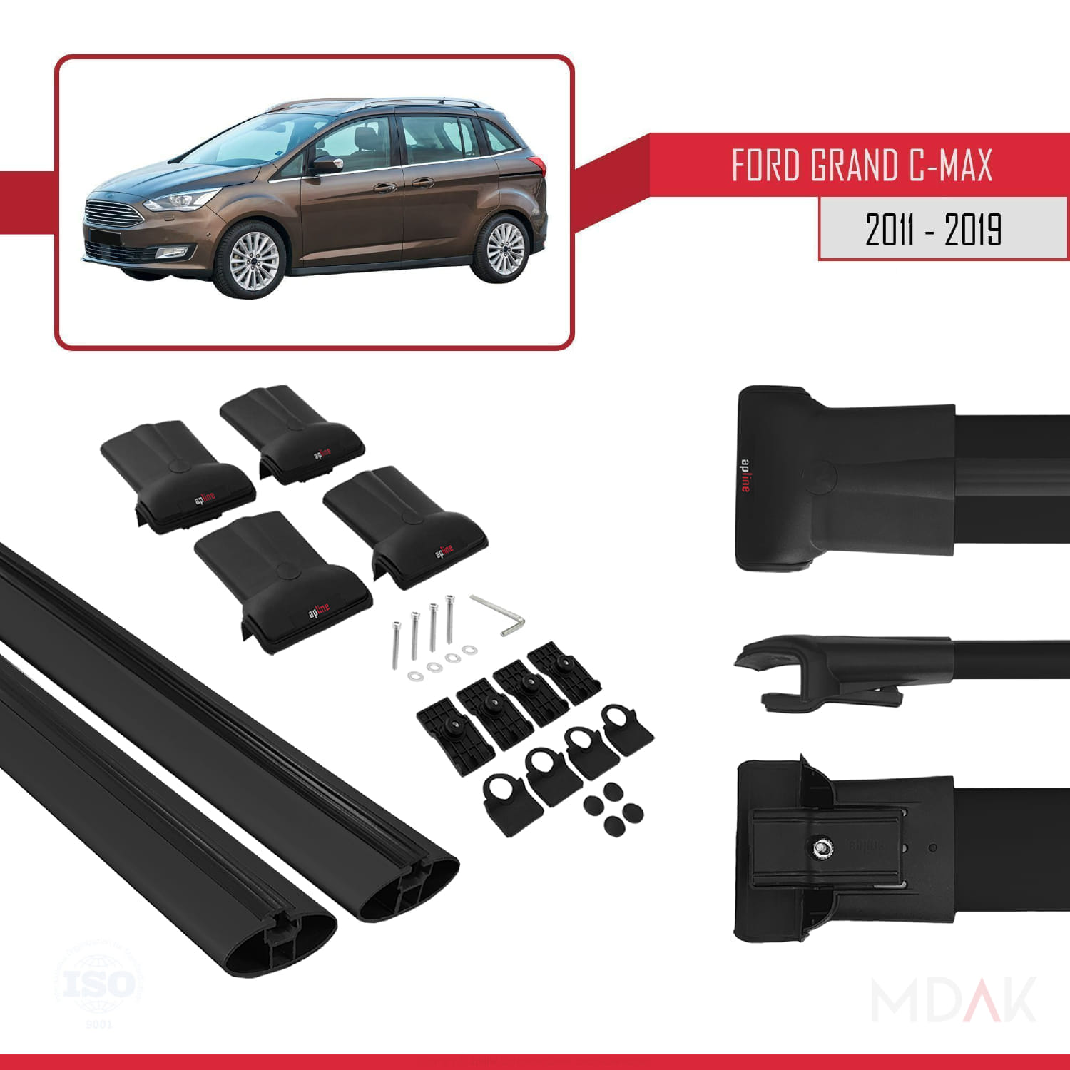 Ford Grand C-Max (C344) 2011-2019 Arası ile Uyumlu FLY Model Ara Atkı Tavan Barı Siyah 2 Adet - Görsel 5