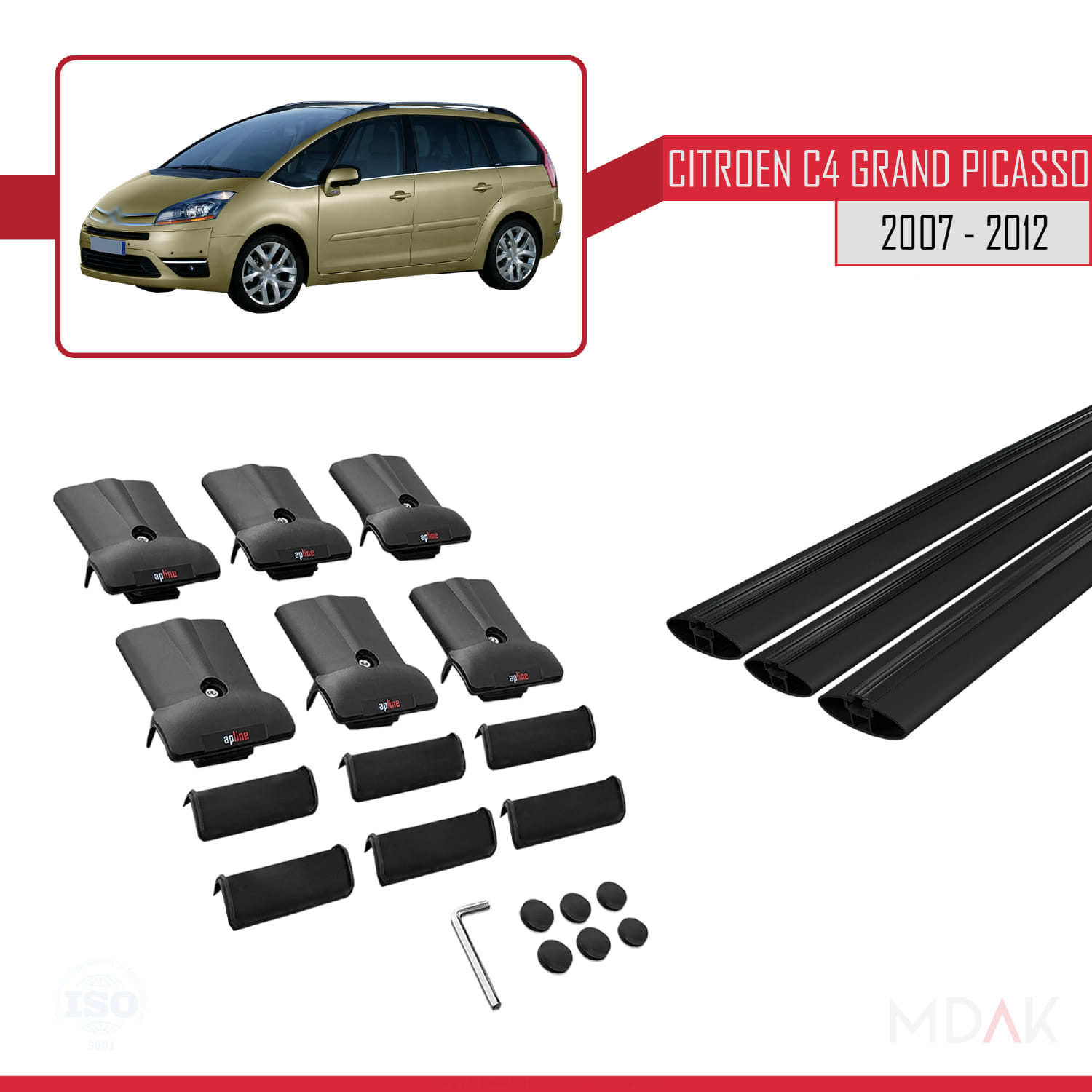 Citroen Grand C4 Picasso 2007-2012 Arası ile Uyumlu FLY Model Ara Atkı Tavan Barı Siyah 3 Adet - Görsel 5