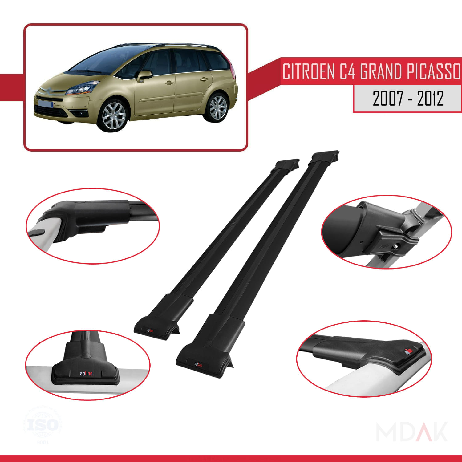 Citroen Grand C4 Picasso 2007-2012 Arası ile Uyumlu FLY Model Ara Atkı Tavan Barı Siyah 2 Adet - Görsel 3