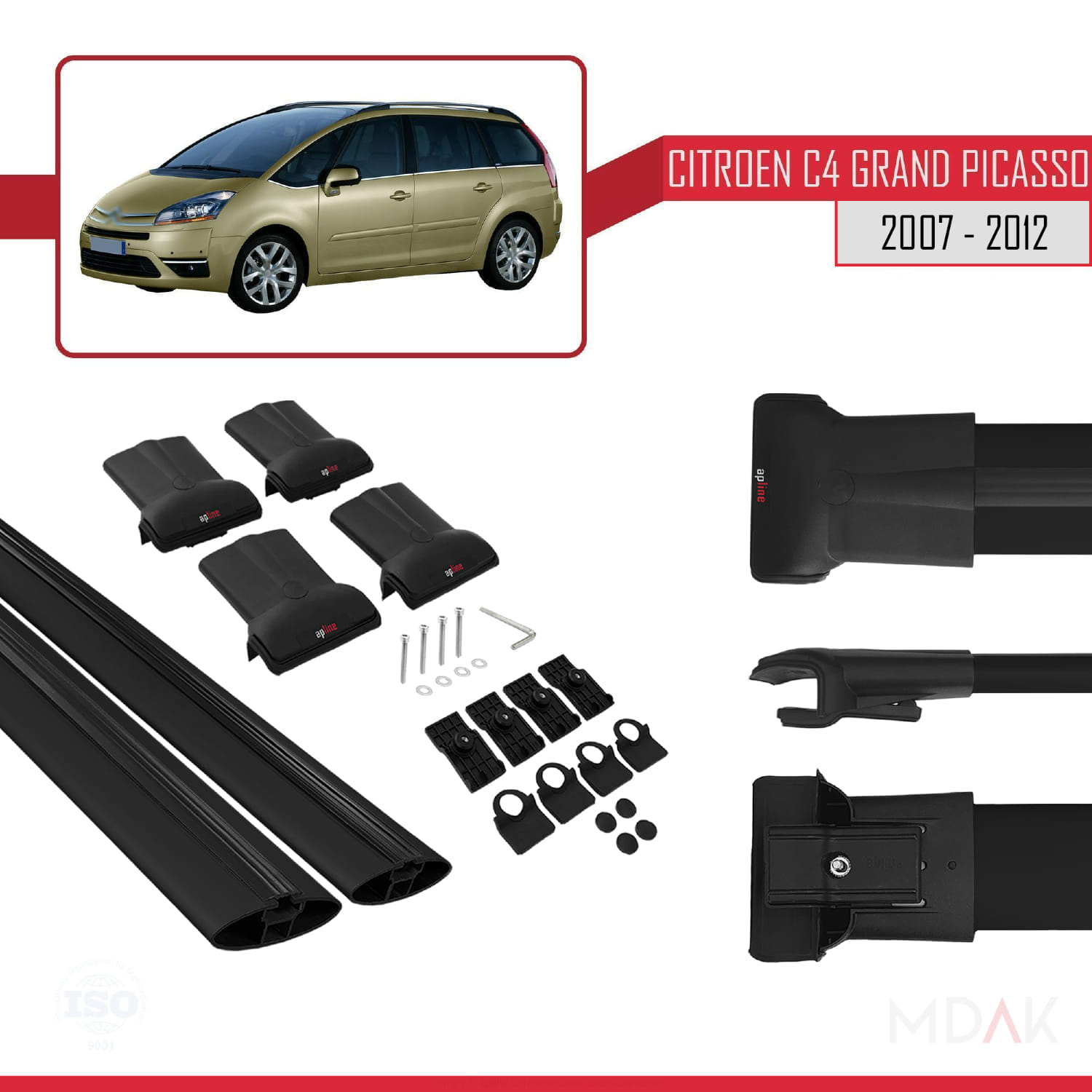 Citroen Grand C4 Picasso 2007-2012 Arası ile Uyumlu FLY Model Ara Atkı Tavan Barı Siyah 2 Adet - Görsel 5