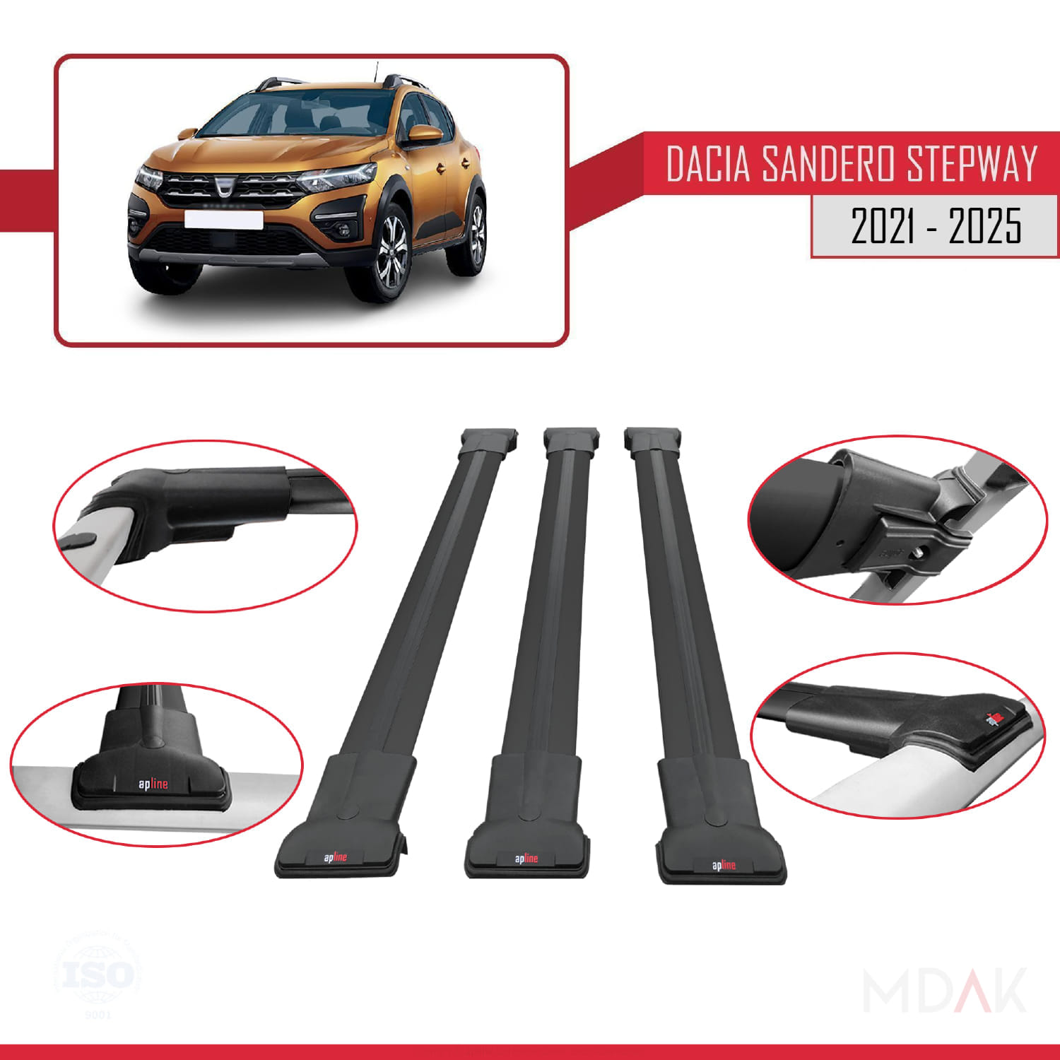 Dacia Sandero Stepway 3 2021 ve Sonrası ile Uyumlu FLY Model Ara Atkı Tavan Barı Siyah 3 Adet - Görsel 4