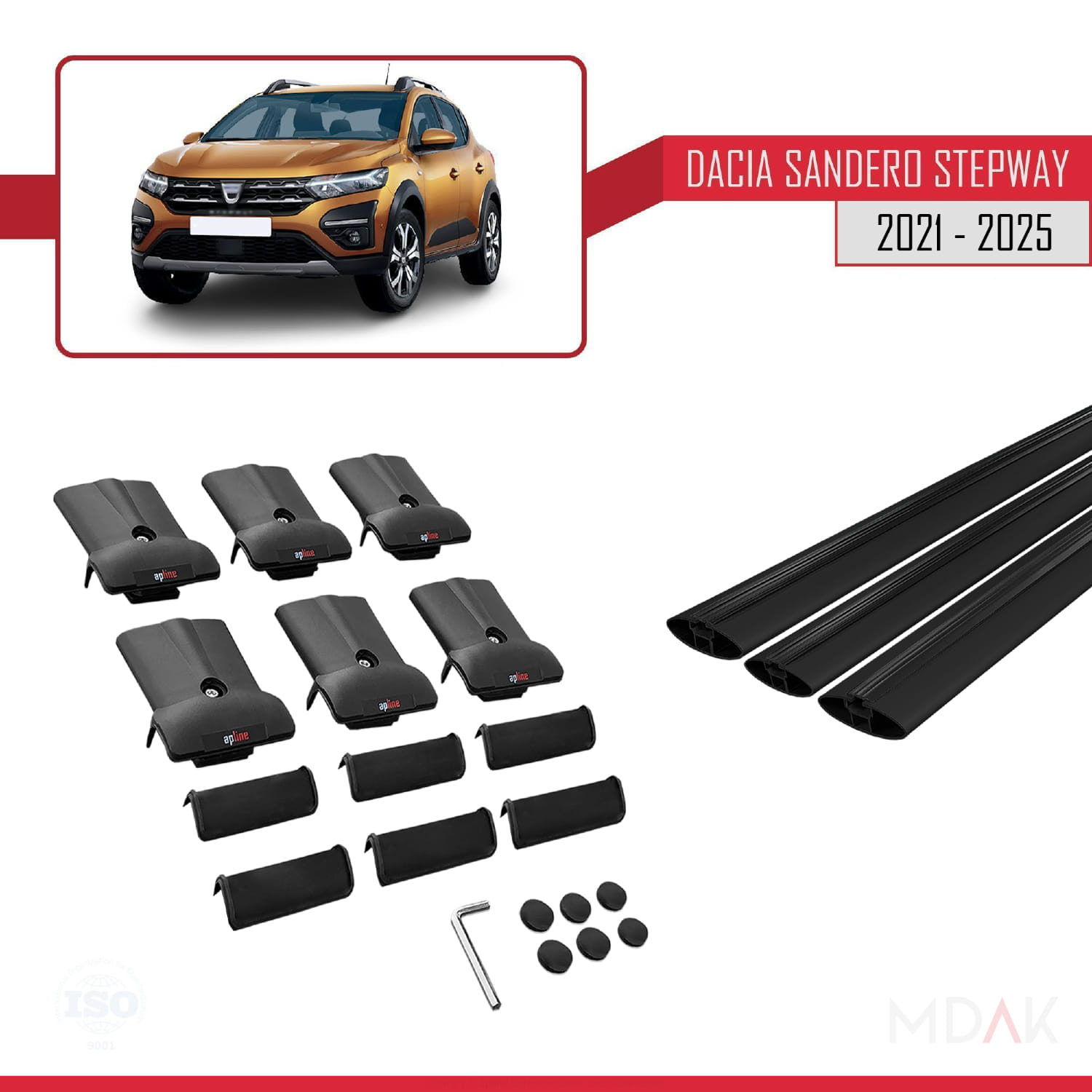 Dacia Sandero Stepway 3 2021 ve Sonrası ile Uyumlu FLY Model Ara Atkı Tavan Barı Siyah 3 Adet - Görsel 5