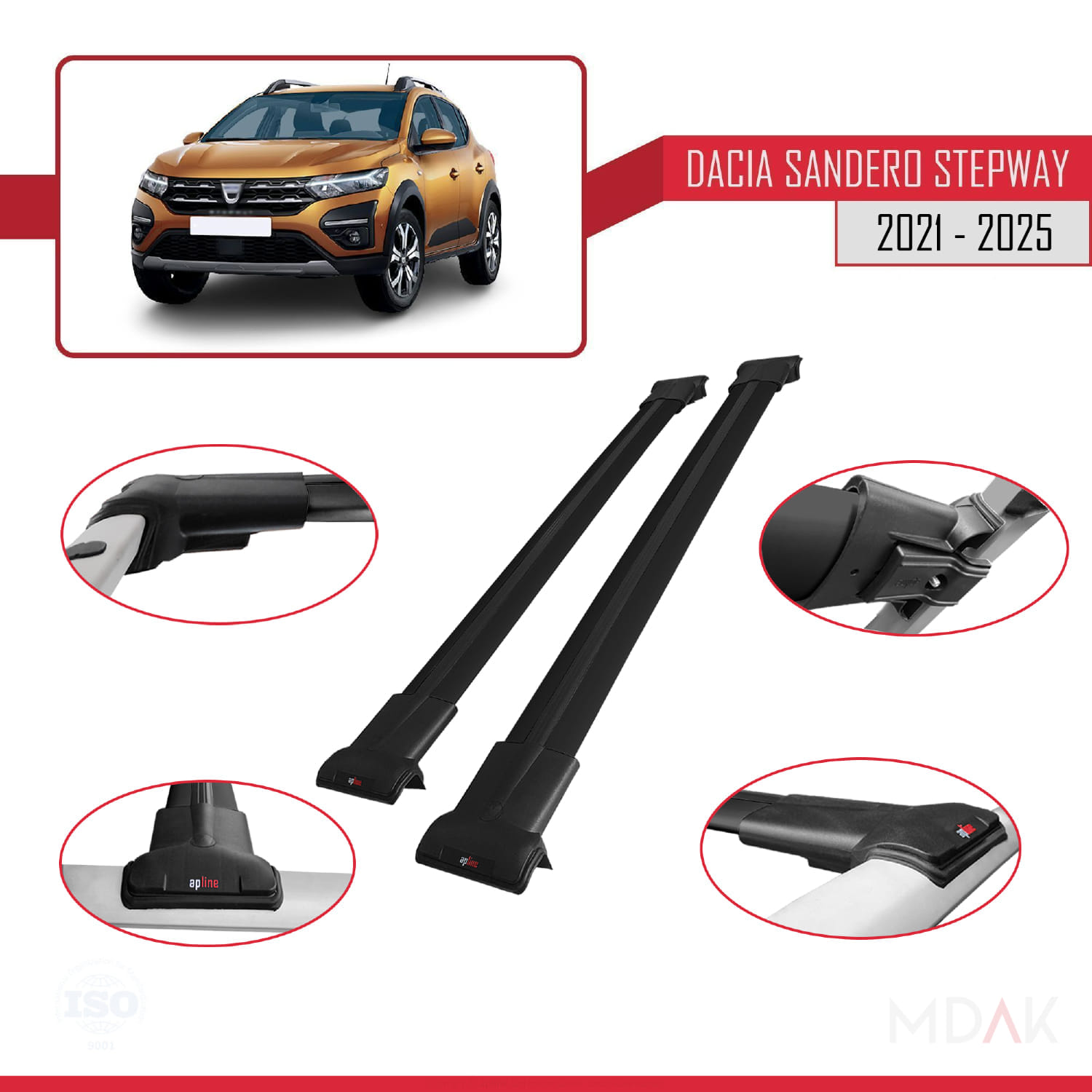 Dacia Sandero Stepway 3 2021 ve Sonrası ile Uyumlu FLY Model Ara Atkı Tavan Barı Siyah 2 Adet - Görsel 3