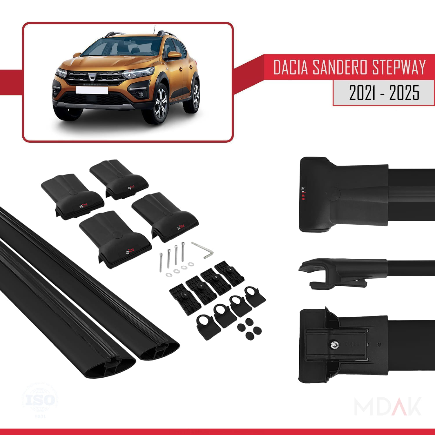 Dacia Sandero Stepway 3 2021 ve Sonrası ile Uyumlu FLY Model Ara Atkı Tavan Barı Siyah 2 Adet - Görsel 5