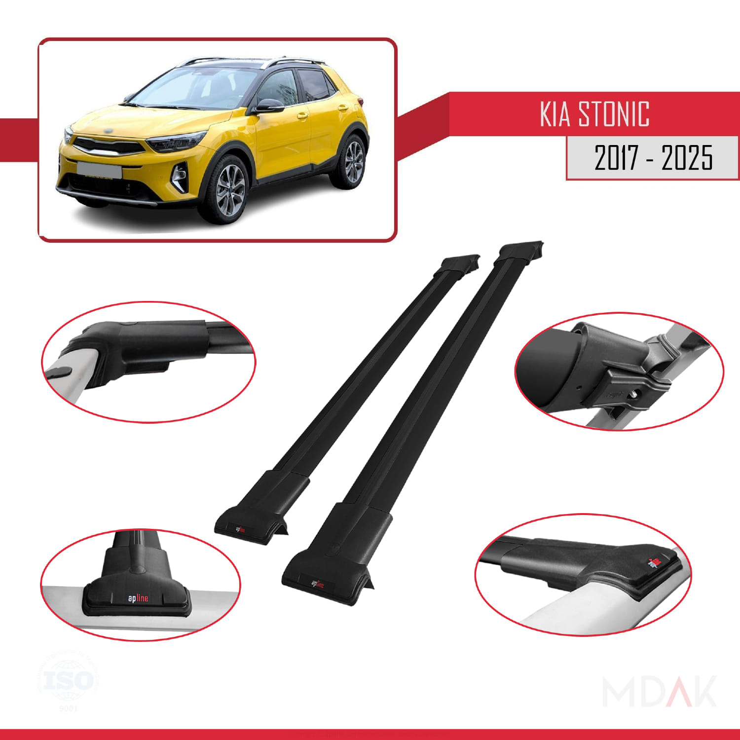 Kia Stonic 2017 ve Sonrası ile Uyumlu FLY Model Ara Atkı Tavan Barı Siyah 2 Adet - Görsel 3