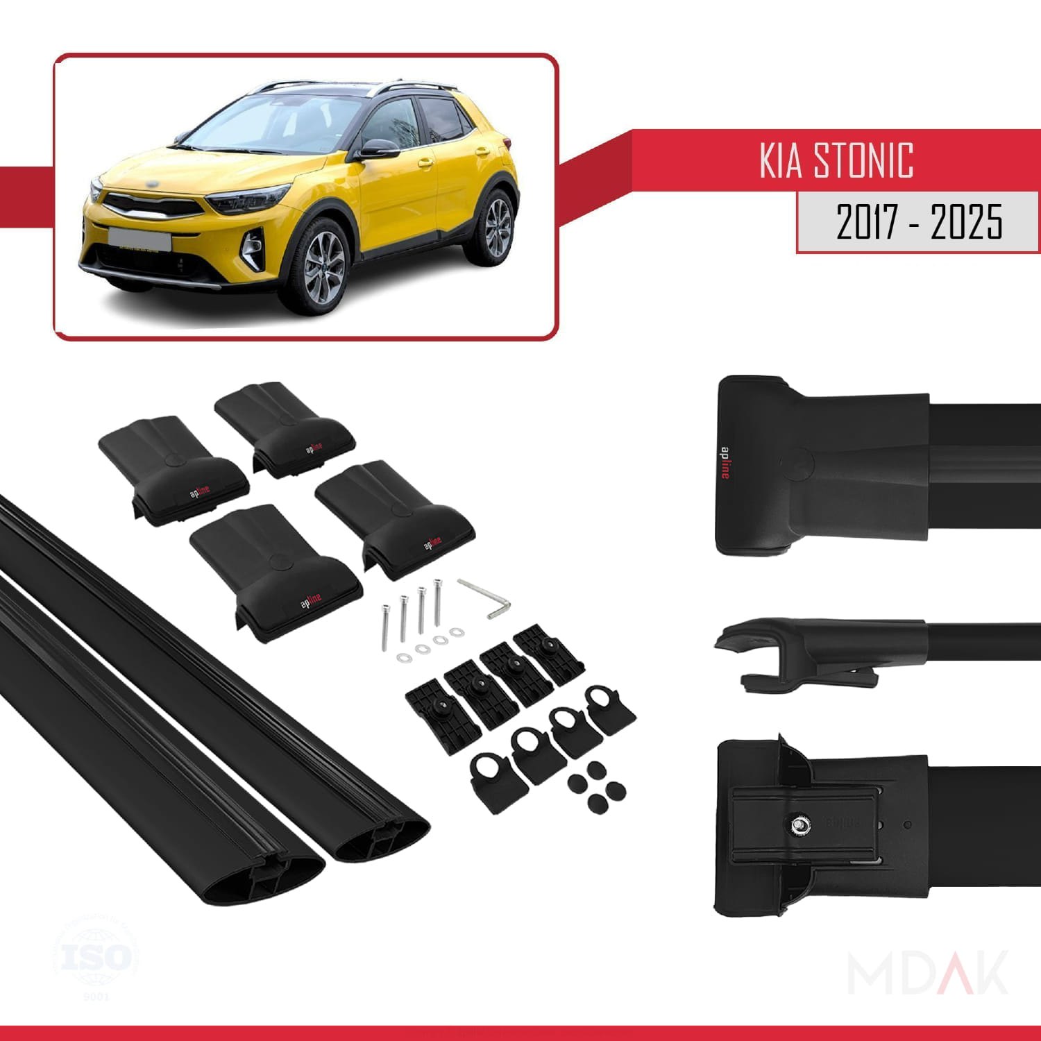 Kia Stonic 2017 ve Sonrası ile Uyumlu FLY Model Ara Atkı Tavan Barı Siyah 2 Adet - Görsel 5