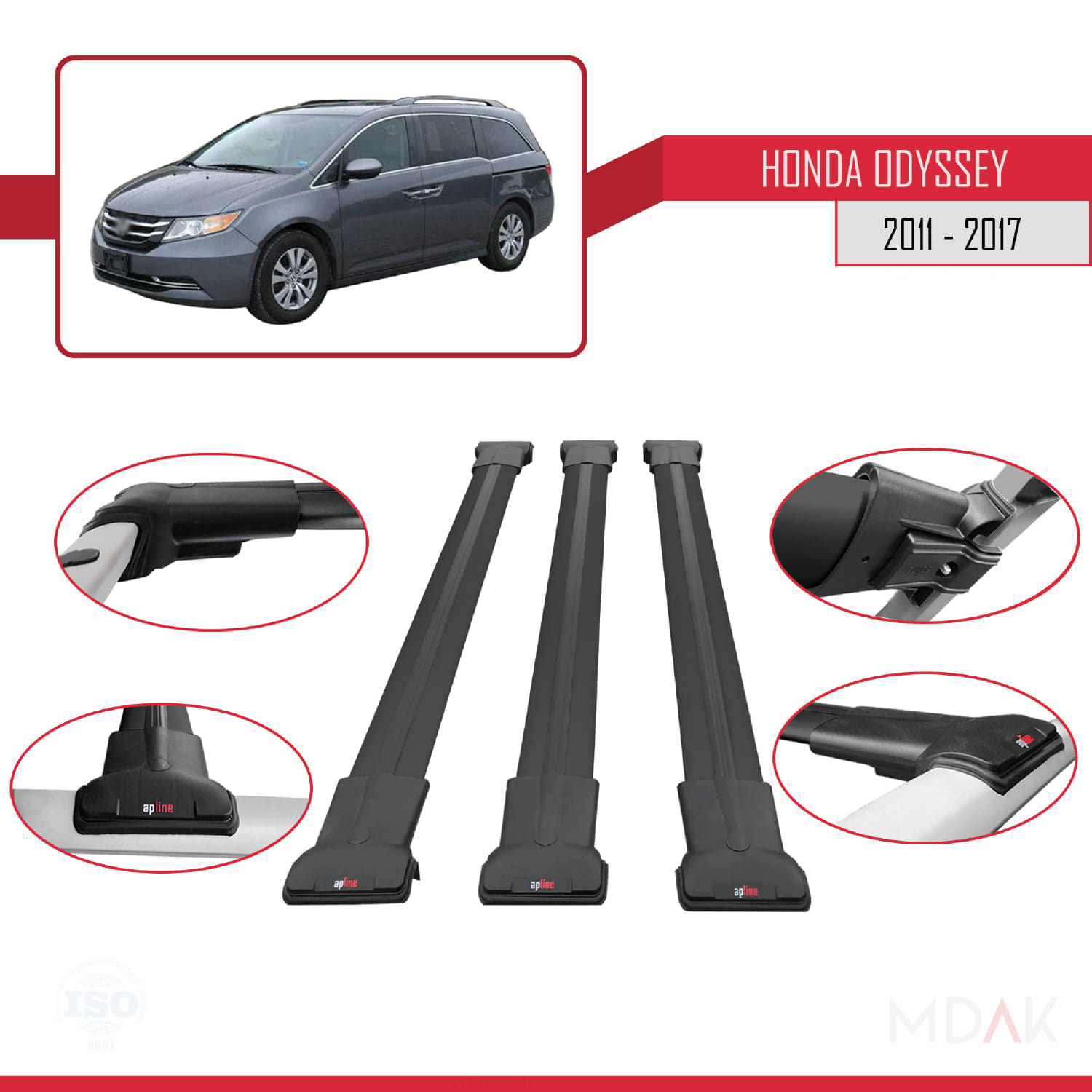 Honda Odyssey 2011-2017 Arası ile Uyumlu FLY Model Ara Atkı Tavan Barı Siyah 3 Adet - Görsel 4