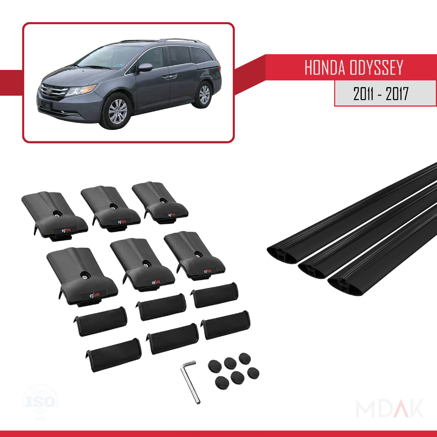 Honda Odyssey 2011-2017 Arası ile Uyumlu FLY Model Ara Atkı Tavan Barı Siyah 3 Adet - Görsel 5