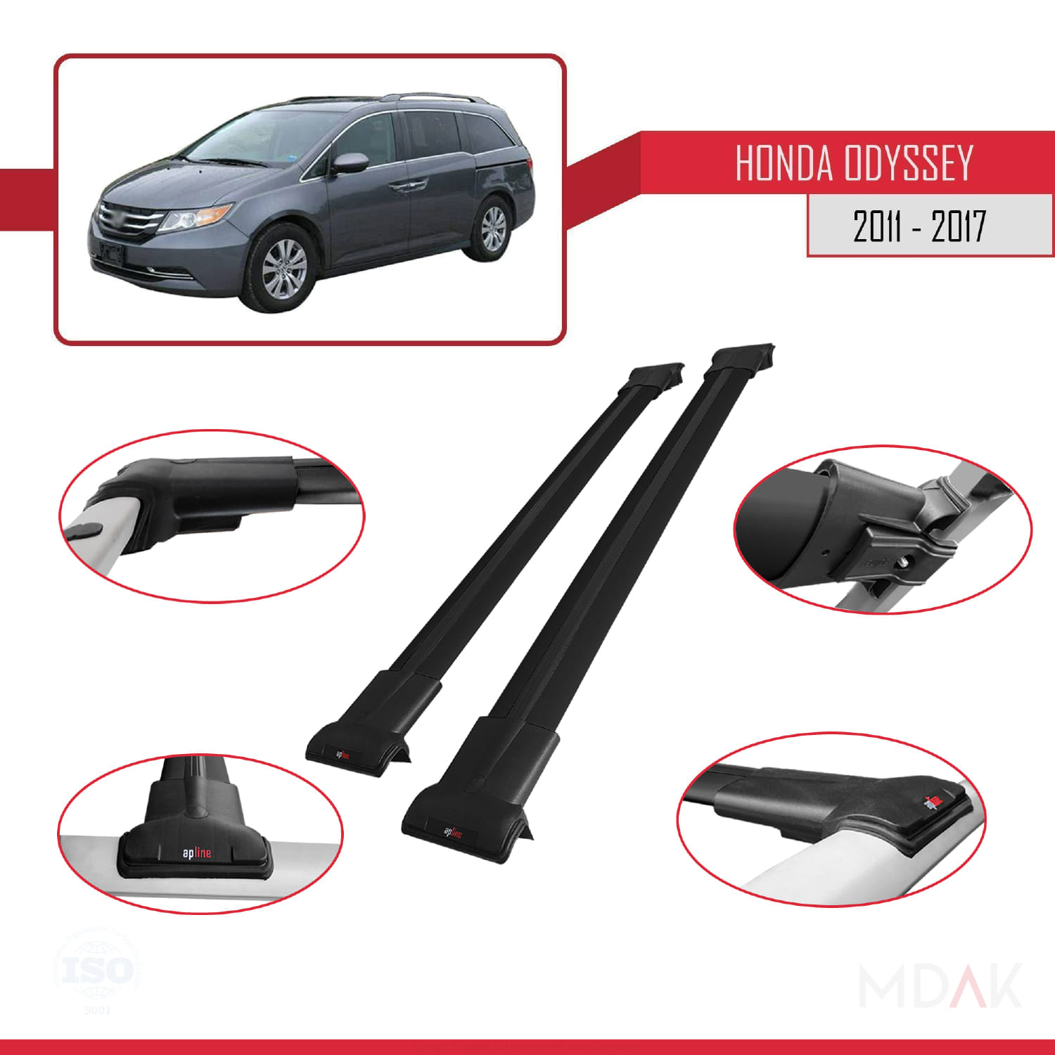 Honda Odyssey 2011-2017 Arası ile Uyumlu FLY Model Ara Atkı Tavan Barı Siyah 2 Adet - Görsel 3