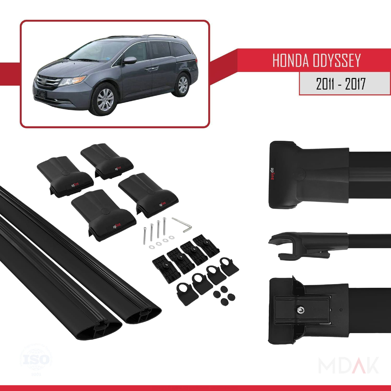 Honda Odyssey 2011-2017 Arası ile Uyumlu FLY Model Ara Atkı Tavan Barı Siyah 2 Adet - Görsel 5