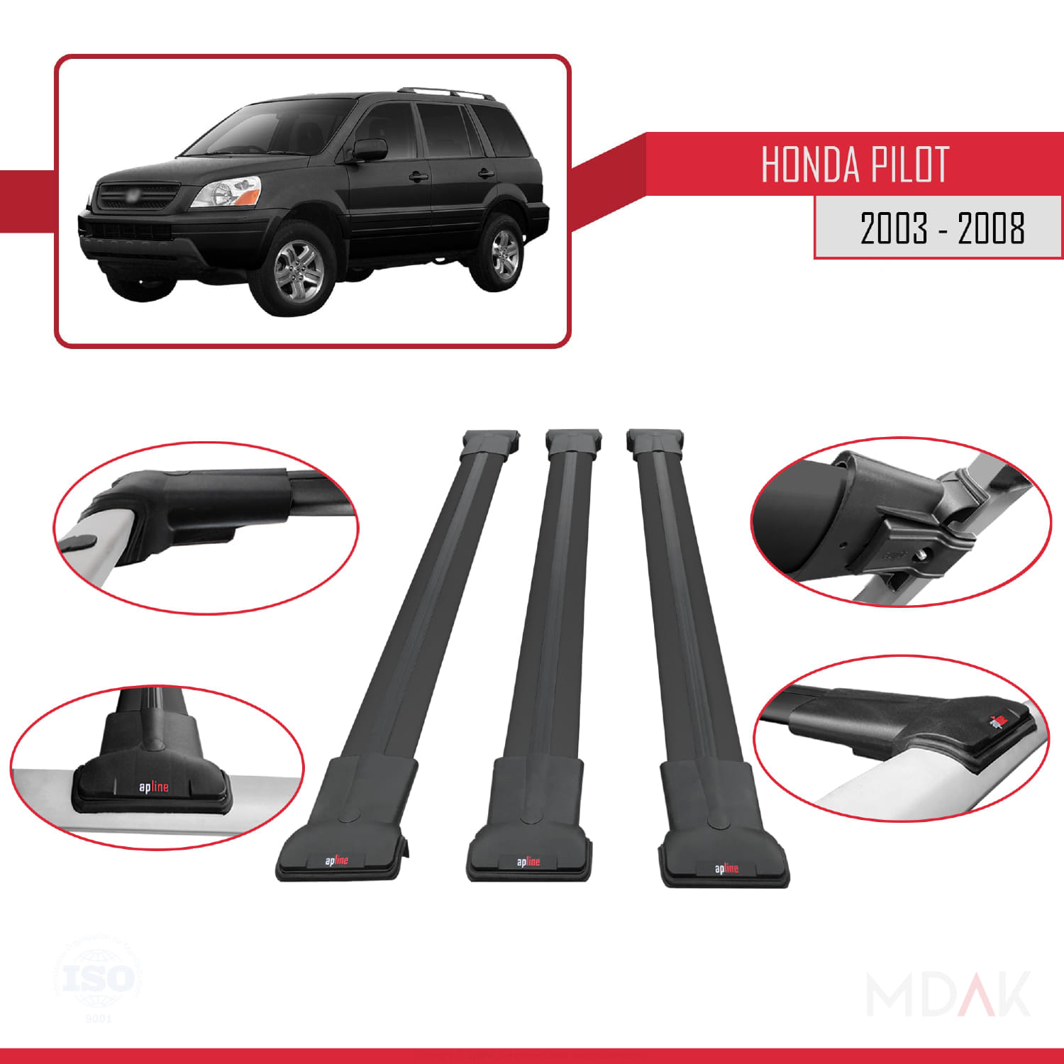 Honda Pilot 2003-2008 Arası ile Uyumlu FLY Model Ara Atkı Tavan Barı Siyah 3 Adet - Görsel 4