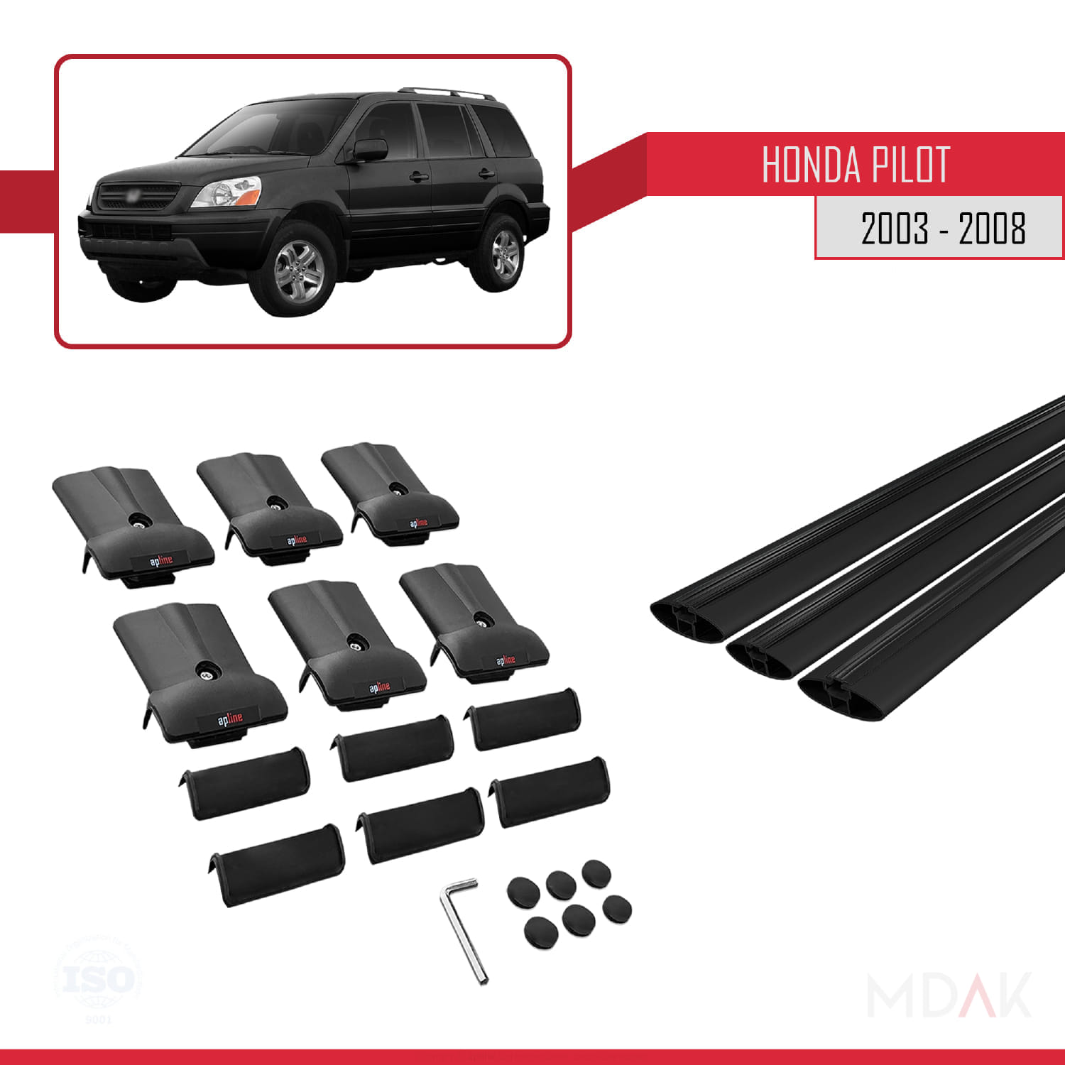 Honda Pilot 2003-2008 Arası ile Uyumlu FLY Model Ara Atkı Tavan Barı Siyah 3 Adet - Görsel 5