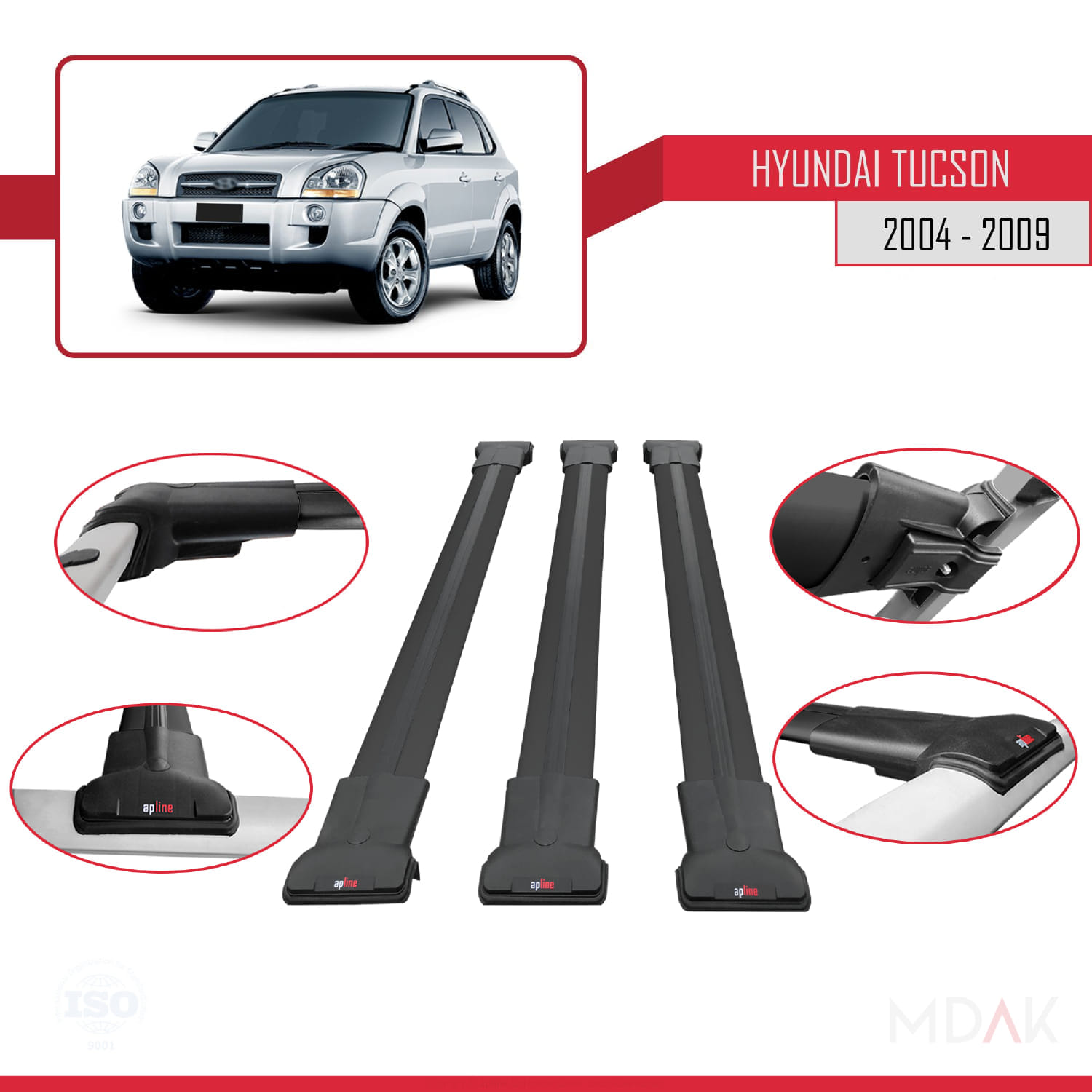 Hyundai Tucson (JM) 2004-2009 Arası ile Uyumlu FLY Model Ara Atkı Tavan Barı Siyah 3 Adet - Görsel 4