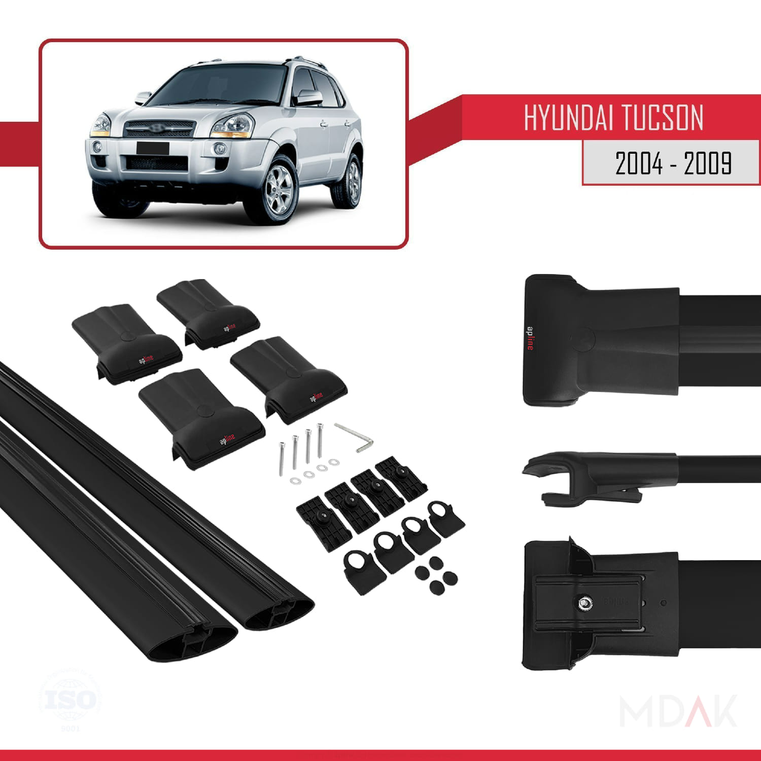 Hyundai Tucson (JM) 2004-2009 Arası ile Uyumlu FLY Model Ara Atkı Tavan Barı Siyah 2 Adet - Görsel 5