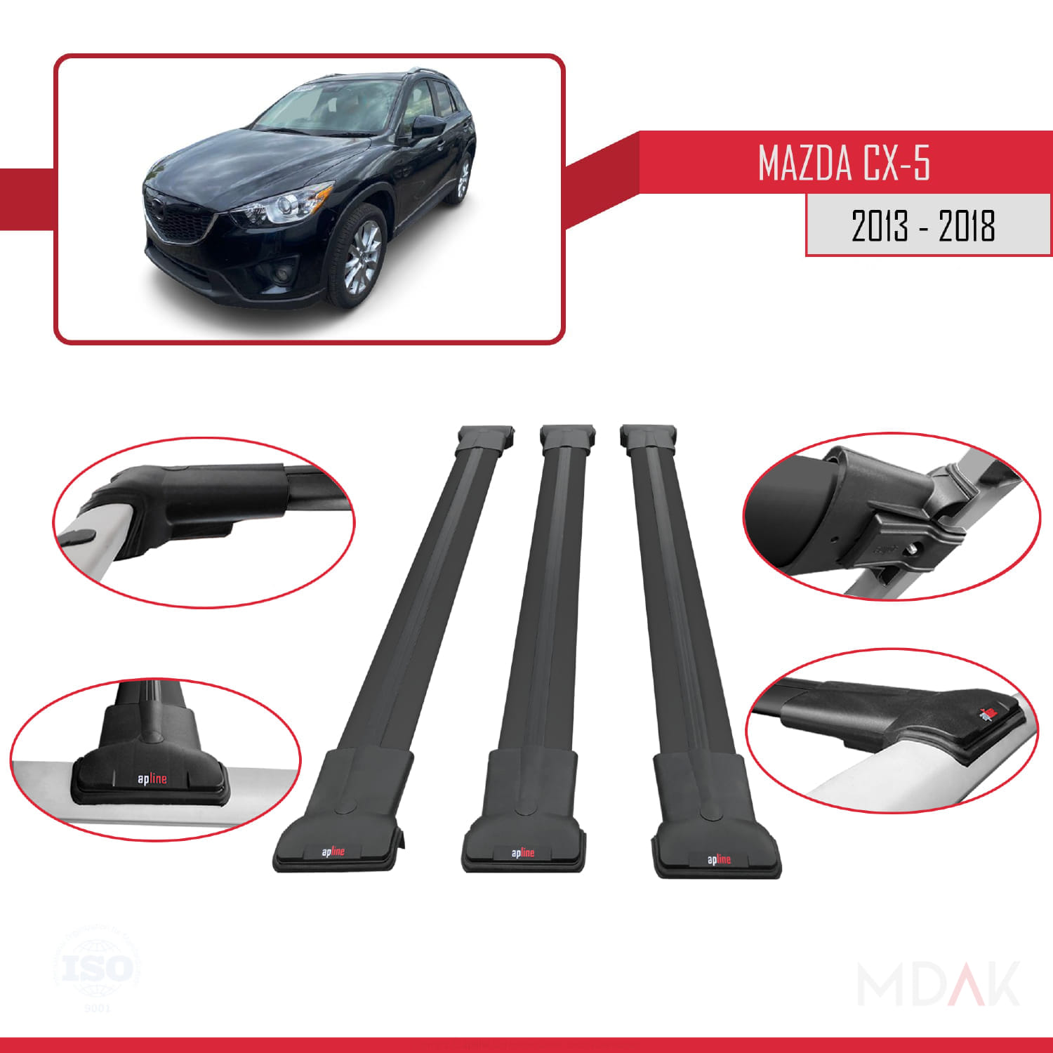 Mazda CX-5 I (KE) 2012-2016 Arası ile Uyumlu FLY Model Ara Atkı Tavan Barı Siyah 3 Adet - Görsel 4