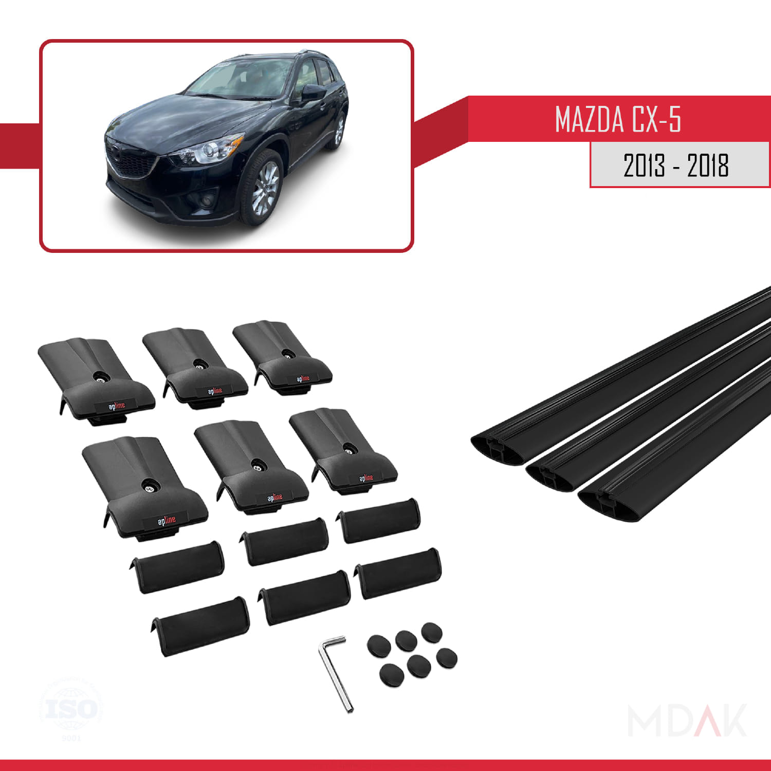 Mazda CX-5 I (KE) 2012-2016 Arası ile Uyumlu FLY Model Ara Atkı Tavan Barı Siyah 3 Adet - Görsel 5
