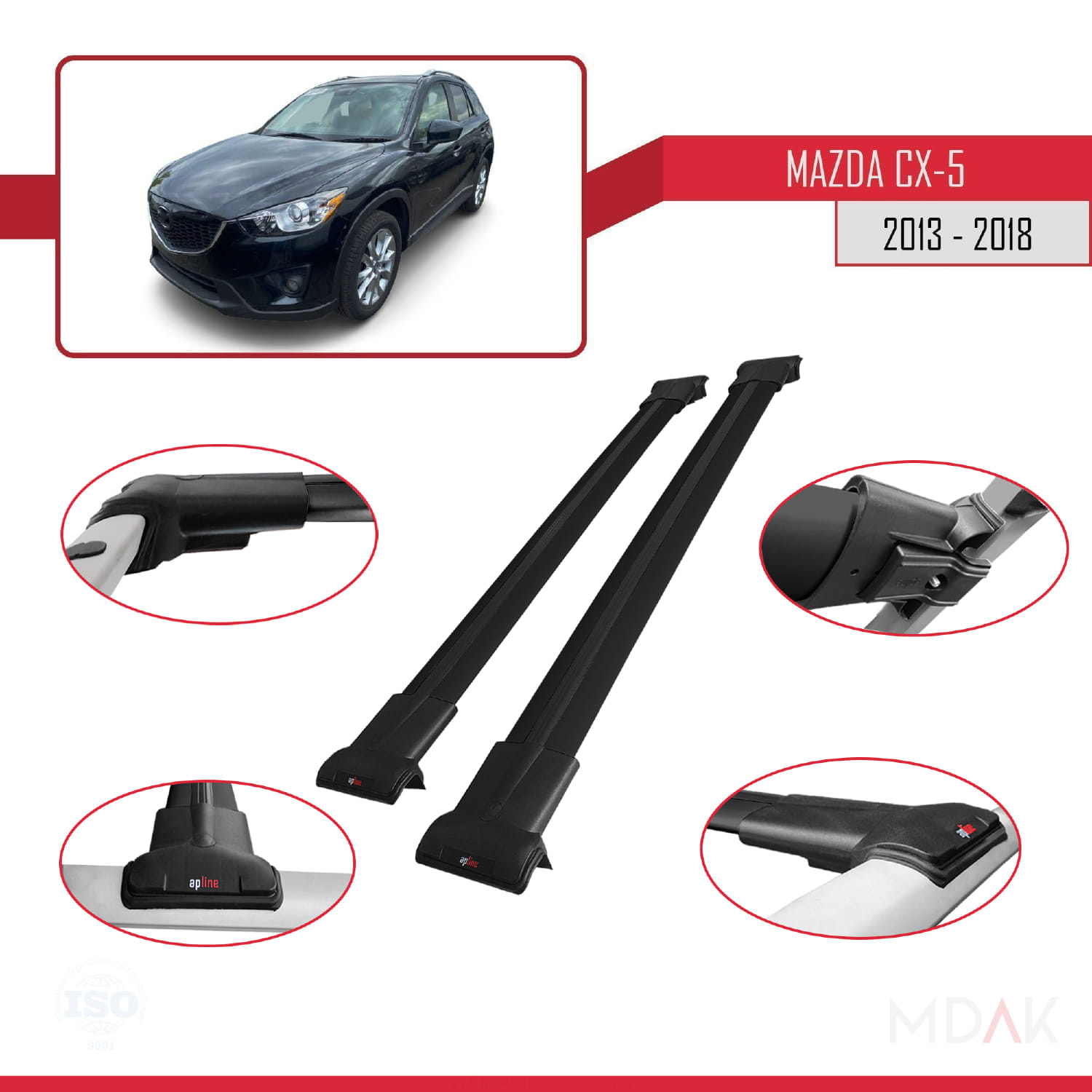 Mazda CX-5 I (KE) 2012-2016 Arası ile Uyumlu FLY Model Ara Atkı Tavan Barı Siyah 2 Adet - Görsel 3