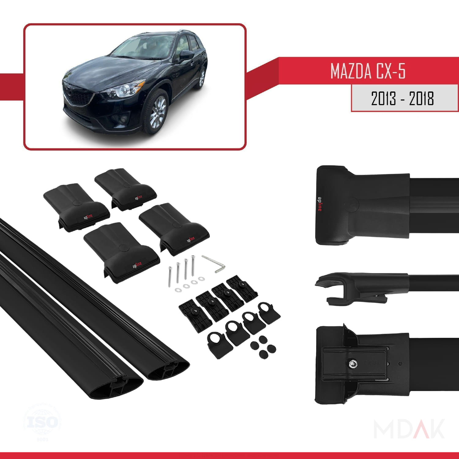 Mazda CX-5 I (KE) 2012-2016 Arası ile Uyumlu FLY Model Ara Atkı Tavan Barı Siyah 2 Adet - Görsel 5