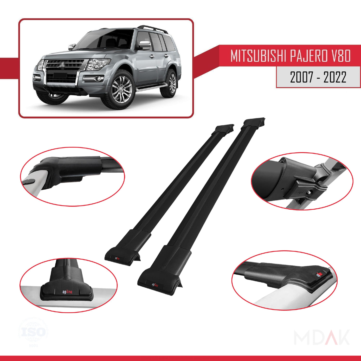 Mitsubishi Pajero (V80) 2007-2022 Arası ile Uyumlu FLY Model Ara Atkı Tavan Barı Siyah 2 Adet - Görsel 3