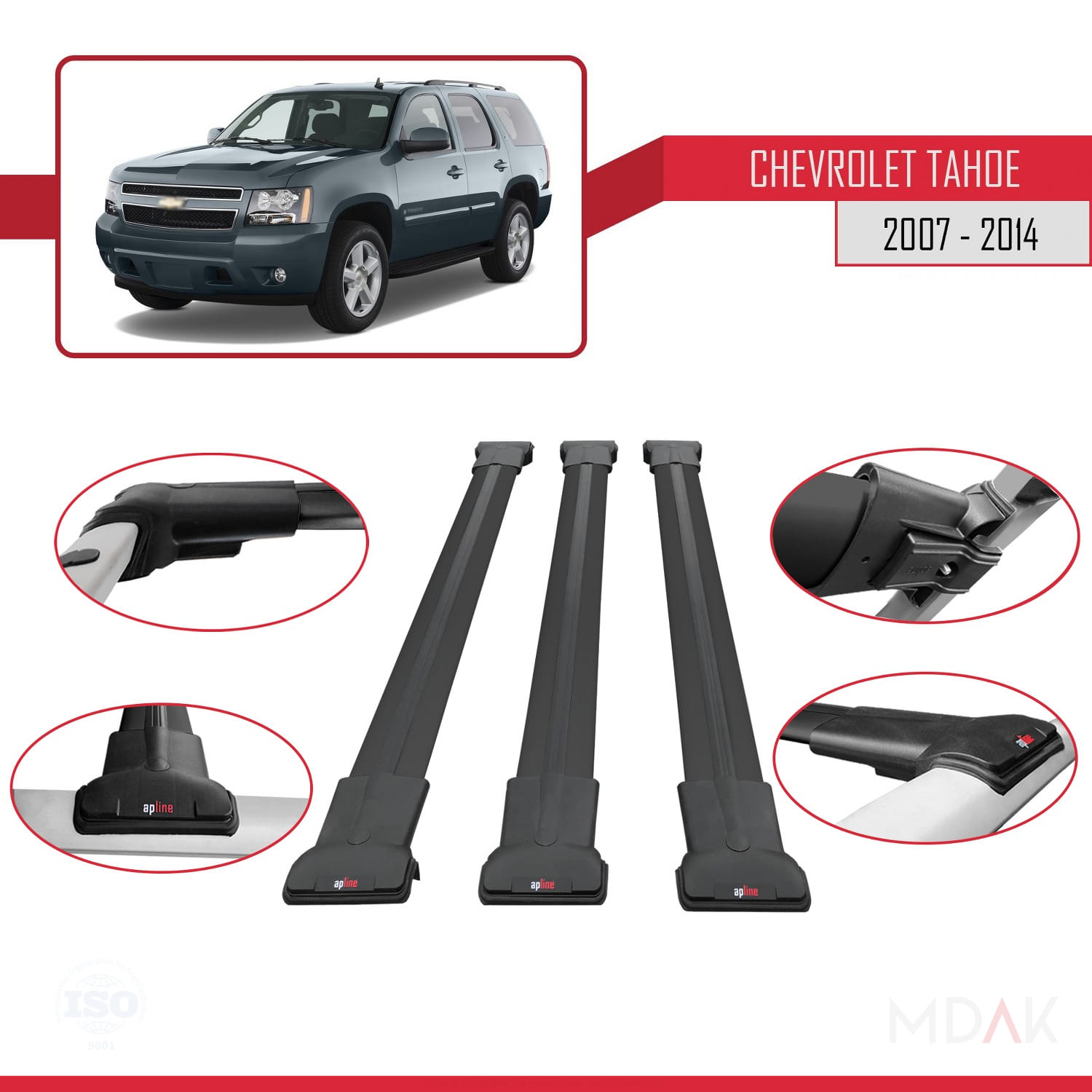 Chevrolet Tahoe 3 2007-2014 Arası ile Uyumlu FLY Model Ara Atkı Tavan Barı Siyah 3 Adet - Görsel 4
