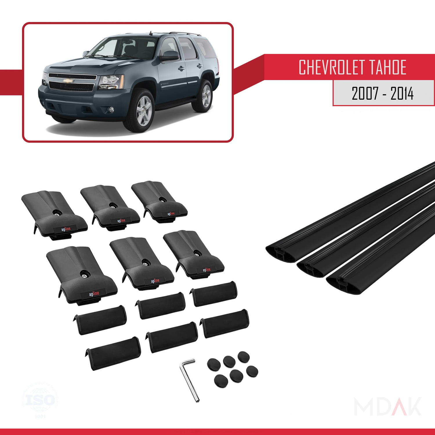 Chevrolet Tahoe 3 2007-2014 Arası ile Uyumlu FLY Model Ara Atkı Tavan Barı Siyah 3 Adet - Görsel 5