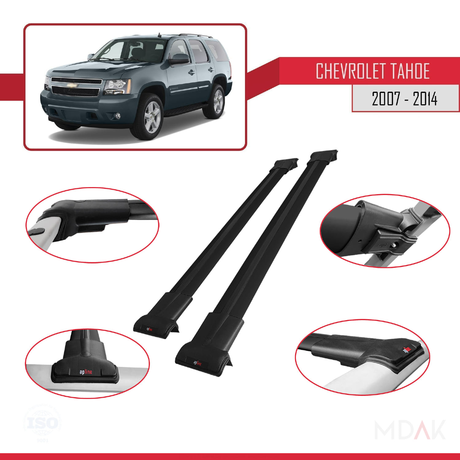Chevrolet Tahoe 3 2007-2014 Arası ile Uyumlu FLY Model Ara Atkı Tavan Barı Siyah 2 Adet - Görsel 3