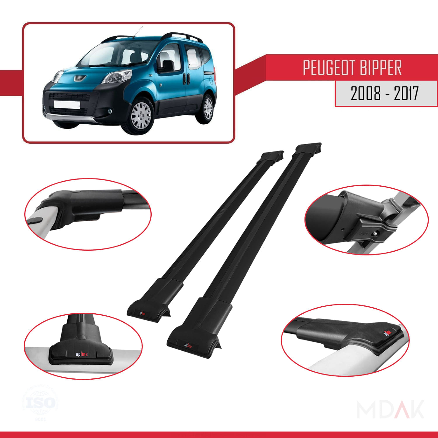 Peugeot Bipper 2008-2017 Arası ile Uyumlu FLY Model Ara Atkı Tavan Barı Siyah 2 Adet - Görsel 3