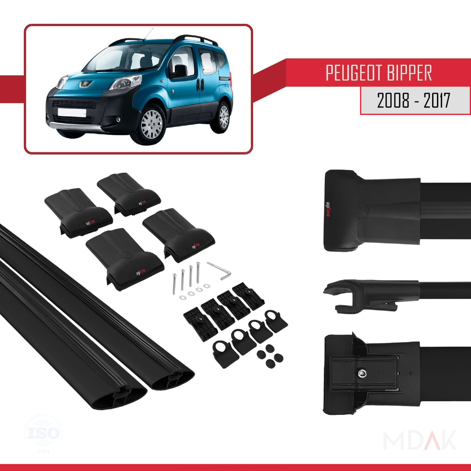 Peugeot Bipper 2008-2017 Arası ile Uyumlu FLY Model Ara Atkı Tavan Barı Siyah 2 Adet - Görsel 5
