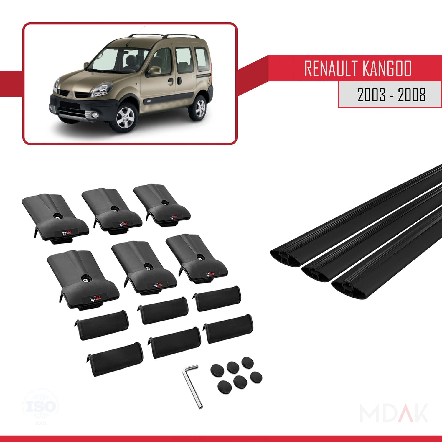 Renault Kangoo (X76) Post-Facelift 2003-2008 Arası ile Uyumlu FLY Model Ara Atkı Tavan Barı Siyah 3 Adet - Görsel 5
