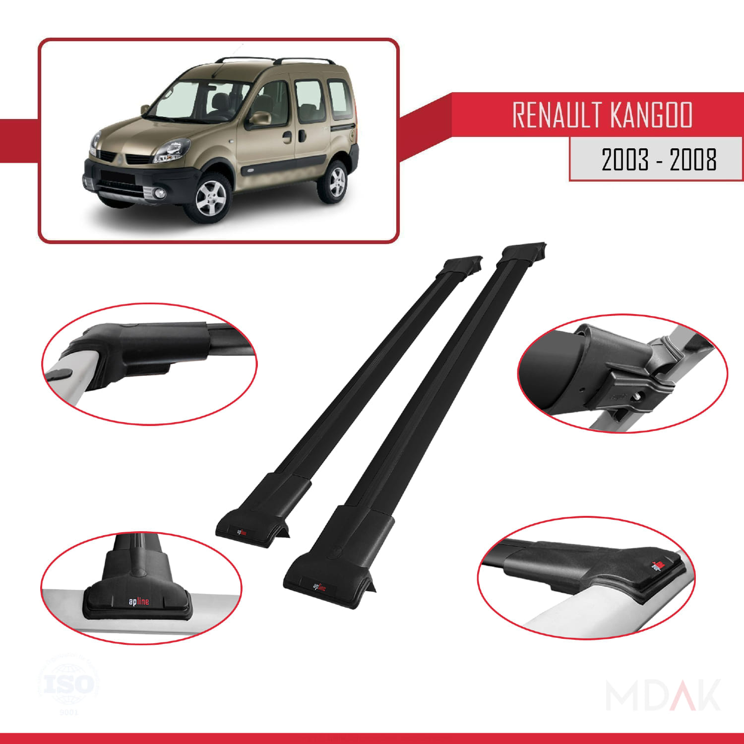 Renault Kangoo (X76) Post-Facelift 2003-2008 Arası ile Uyumlu FLY Model Ara Atkı Tavan Barı Siyah 2 Adet - Görsel 3