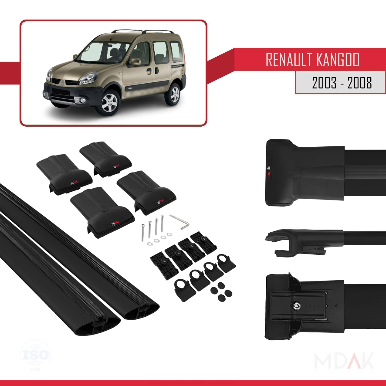 Renault Kangoo (X76) Post-Facelift 2003-2008 Arası ile Uyumlu FLY Model Ara Atkı Tavan Barı Siyah 2 Adet - Görsel 5