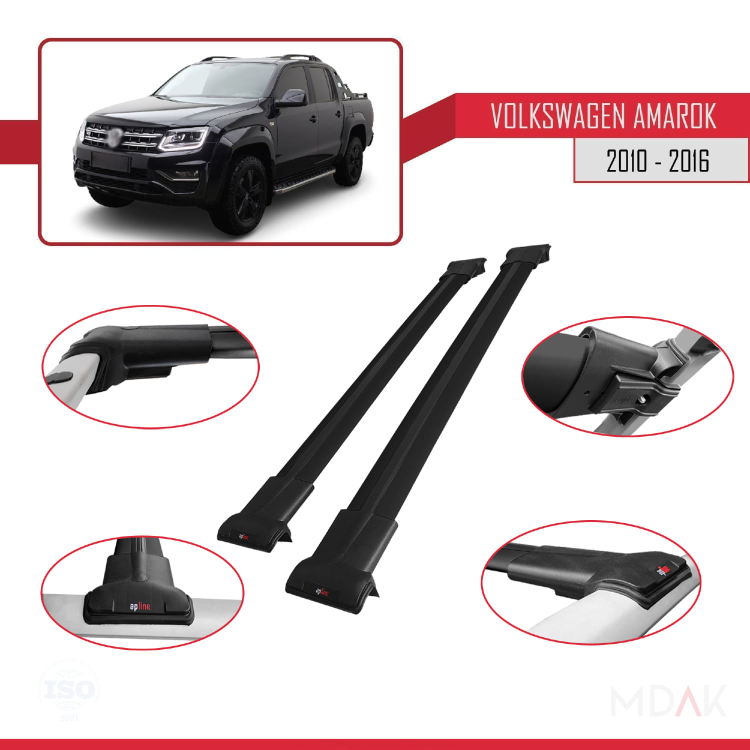 Volkswagen Amarok (2F) Pre-Facelift 2010-2016 Arası ile Uyumlu FLY Model Ara Atkı Tavan Barı Siyah 2 Adet - Görsel 3