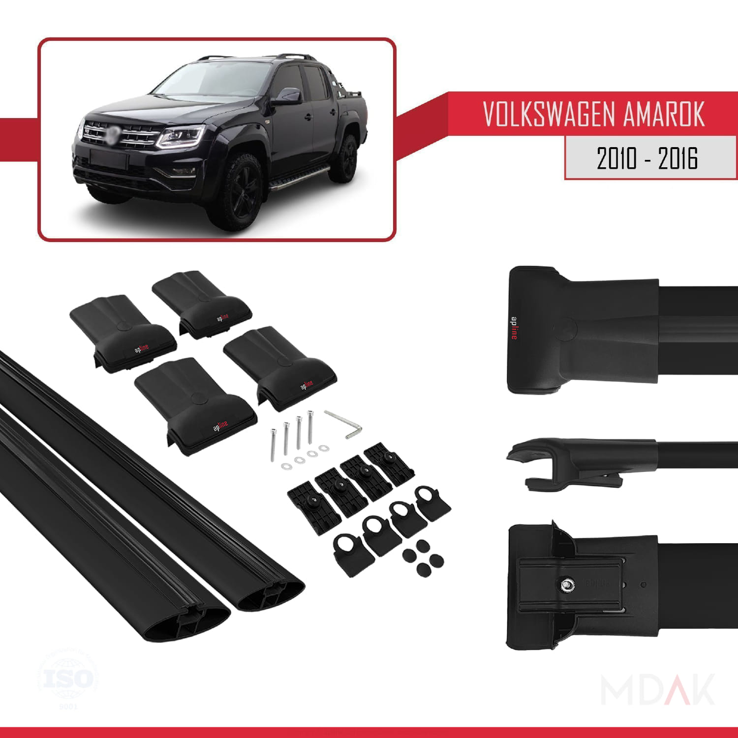 Volkswagen Amarok (2F) Pre-Facelift 2010-2016 Arası ile Uyumlu FLY Model Ara Atkı Tavan Barı Siyah 2 Adet - Görsel 5