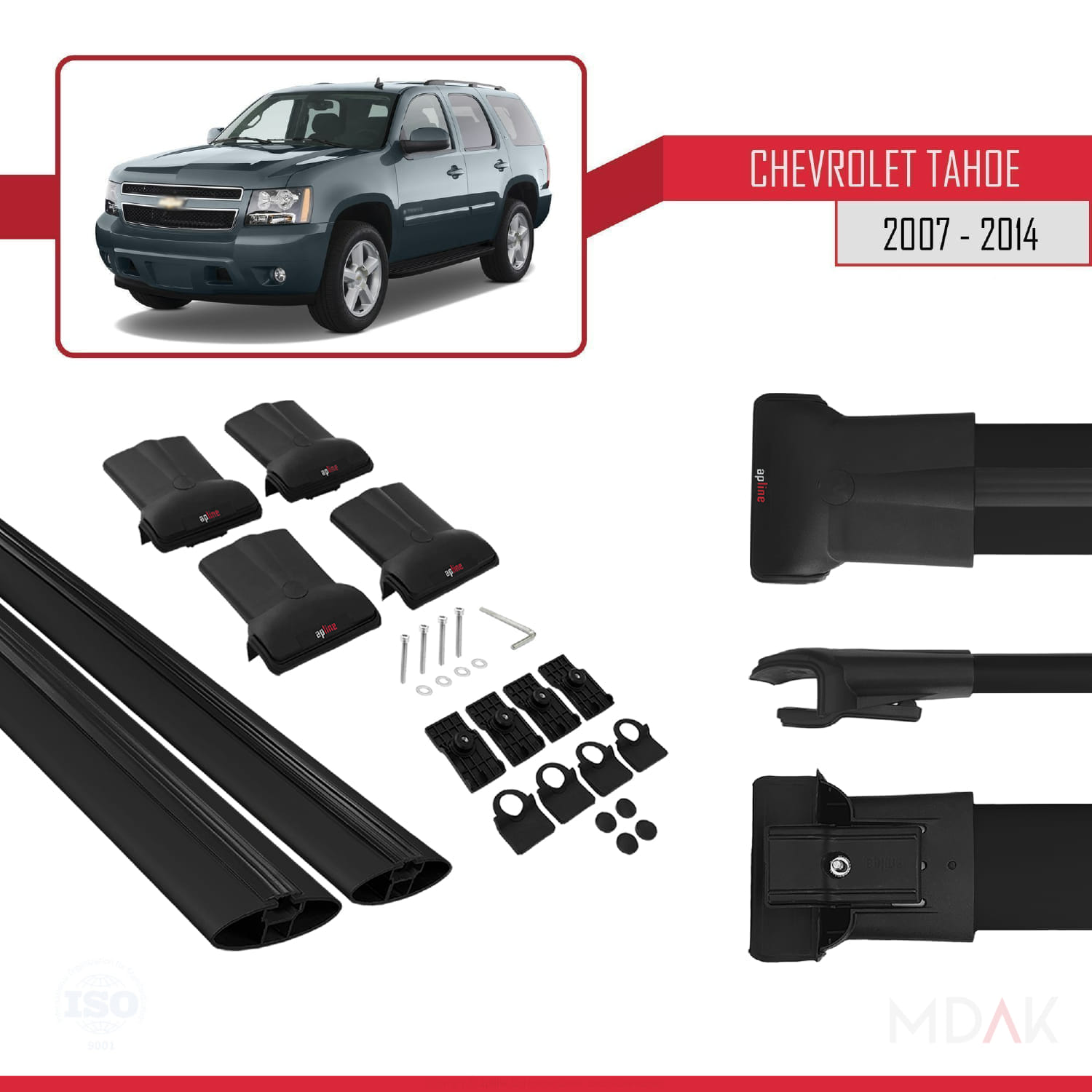 Chevrolet Tahoe 3 2007-2014 Arası ile Uyumlu FLY Model Ara Atkı Tavan Barı Siyah 2 Adet - Görsel 5