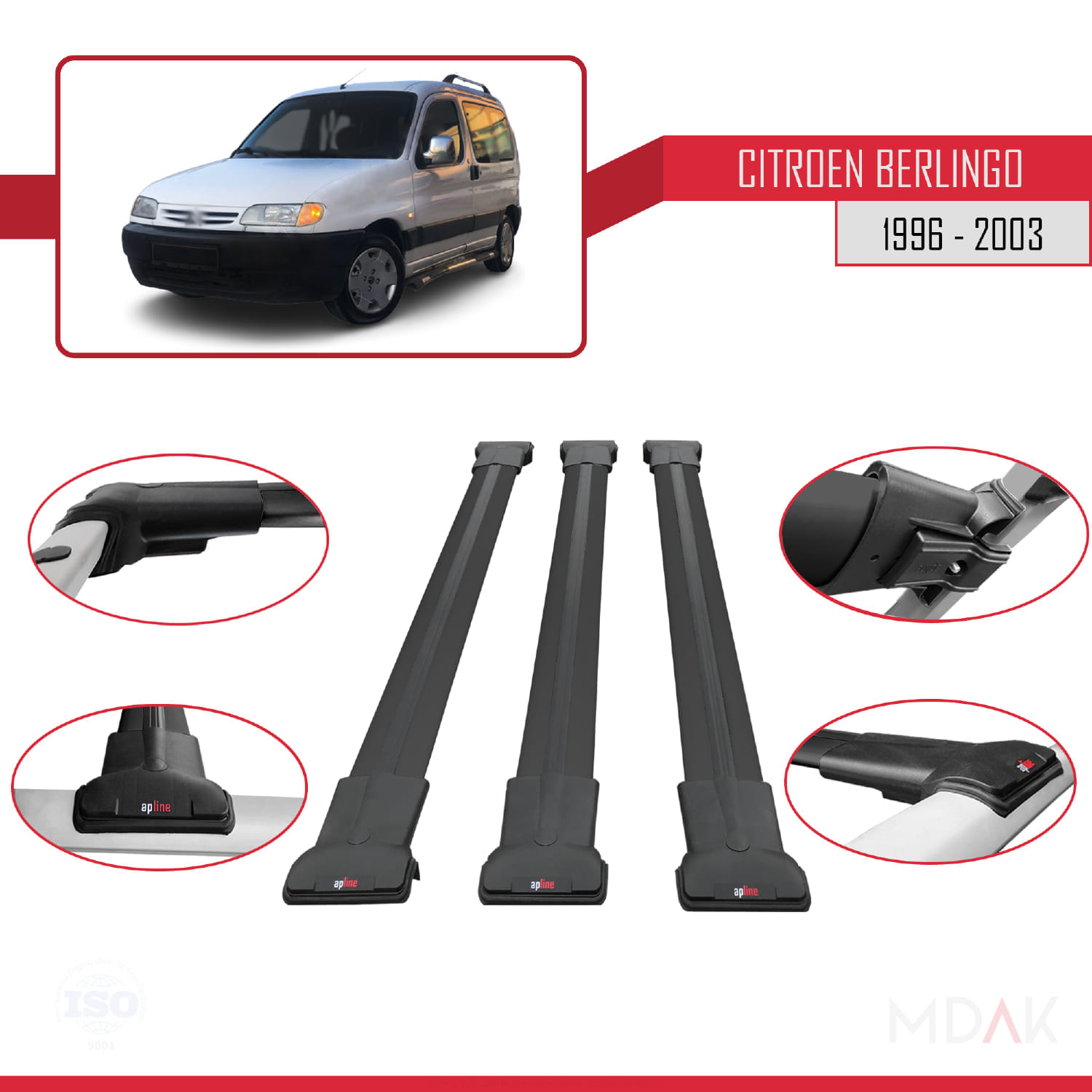 Citroen Berlingo (M49) 1996-2003 Arası ile Uyumlu FLY Model Ara Atkı Tavan Barı Siyah 3 Adet - Görsel 4