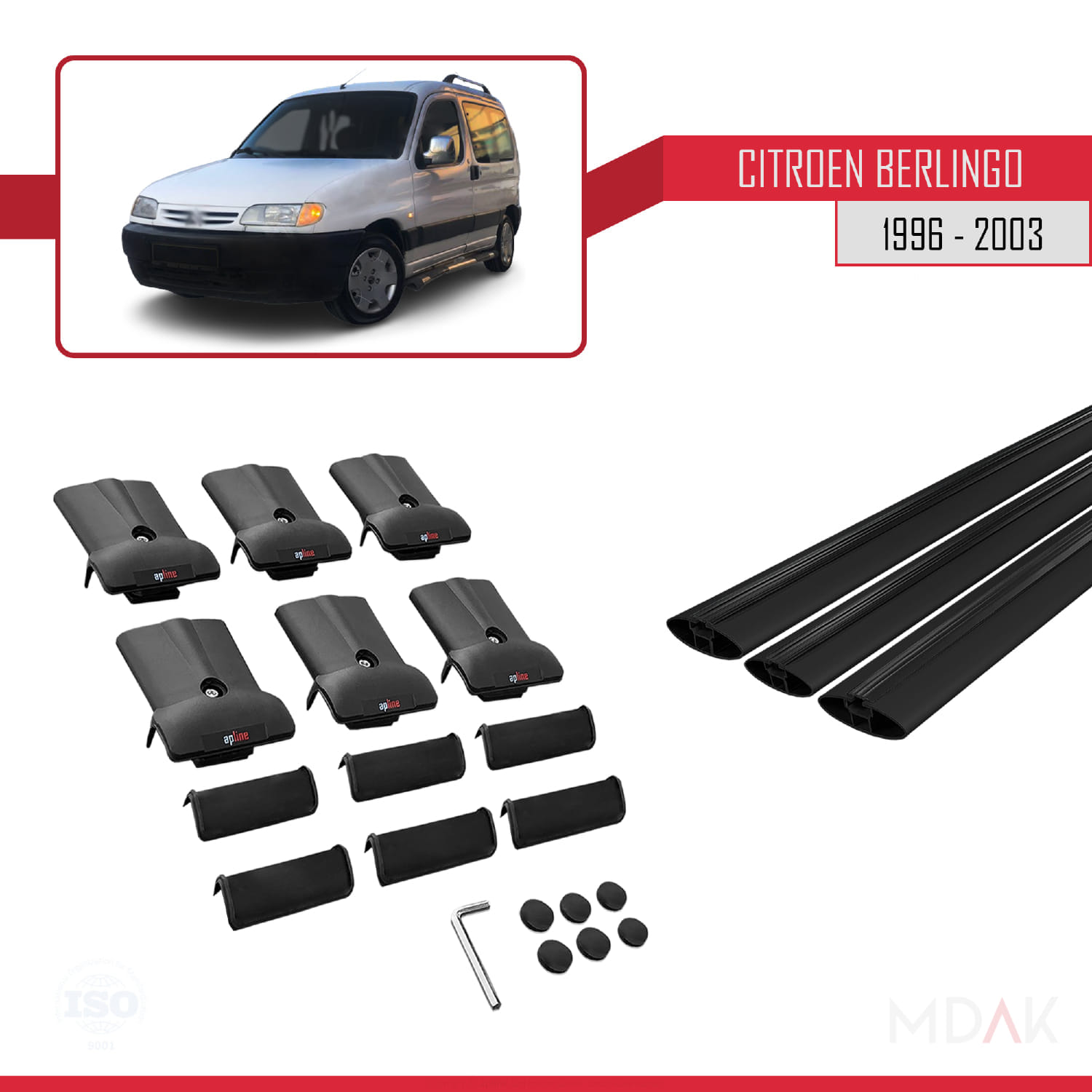 Citroen Berlingo (M49) 1996-2003 Arası ile Uyumlu FLY Model Ara Atkı Tavan Barı Siyah 3 Adet - Görsel 5