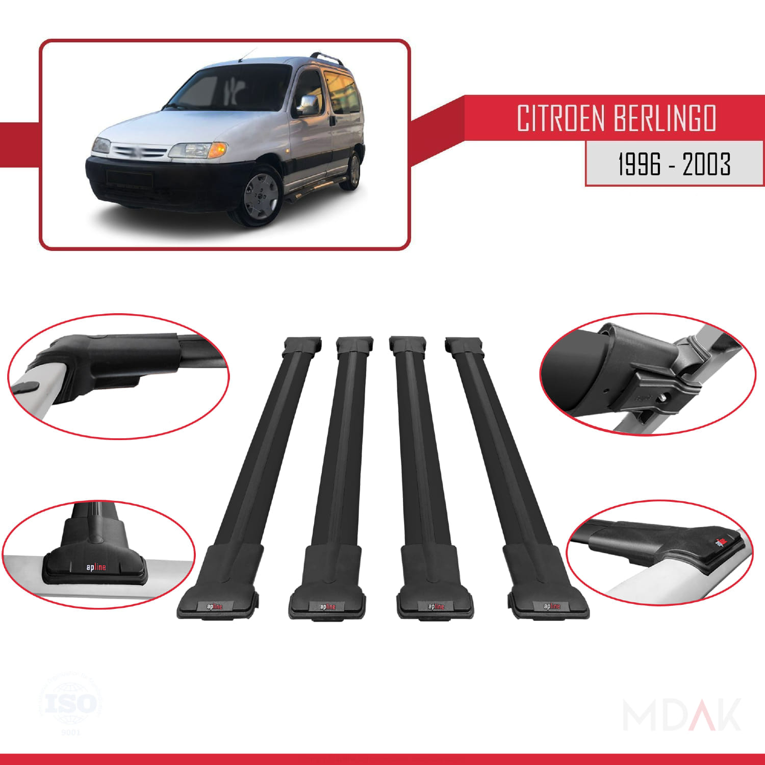 Citroen Berlingo (M49) 1996-2003 Arası ile Uyumlu FLY Model Ara Atkı Tavan Barı Siyah 4 Adet - Görsel 4