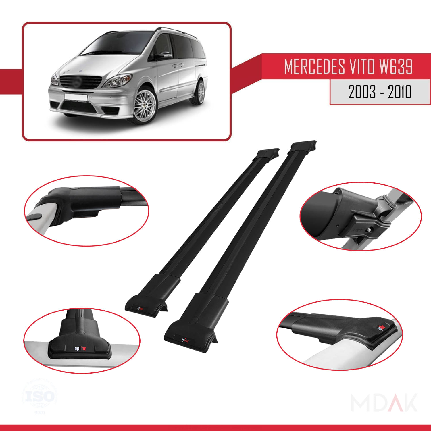 Mercedes Vito 2 (W639) Pre-Facelift 2003-2010 Arası ile Uyumlu FLY Model Ara Atkı Tavan Barı Siyah 2 Adet - Görsel 3